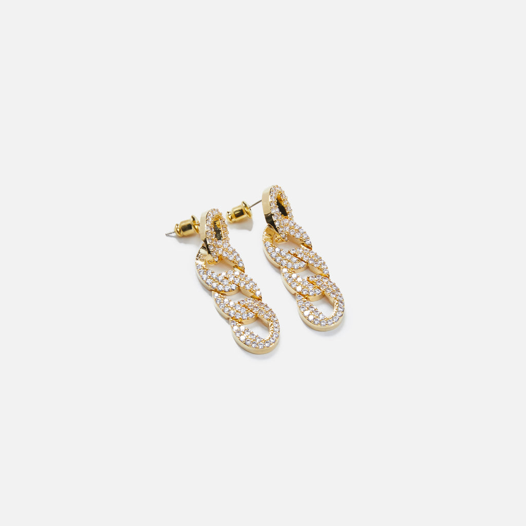 Fallon Pave Curb-Chain Earrings, Rhodium/Clear, Women's, Earrings