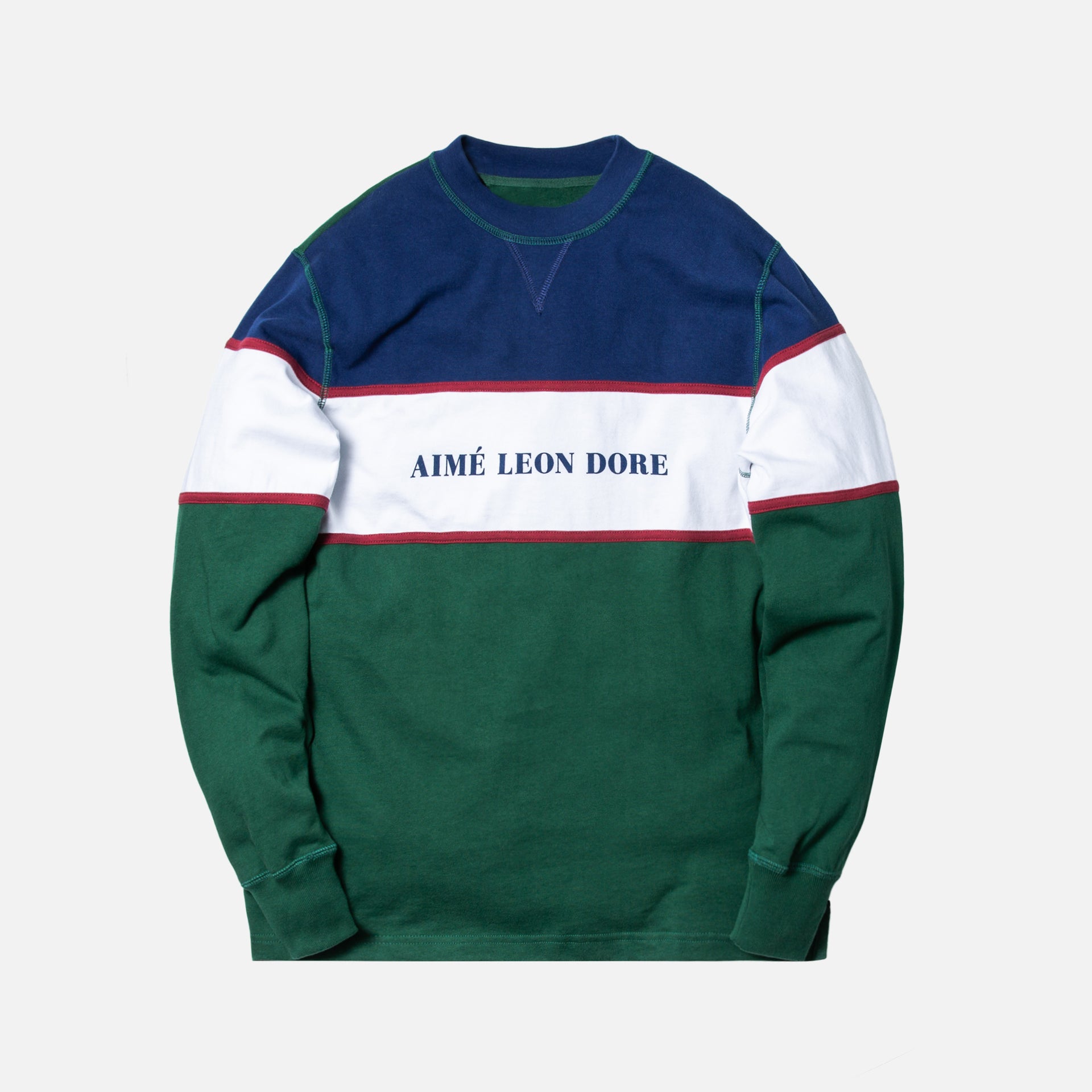 Aimé Leon Dore Color Blocked Logo Crewneck - Green / White / Navy