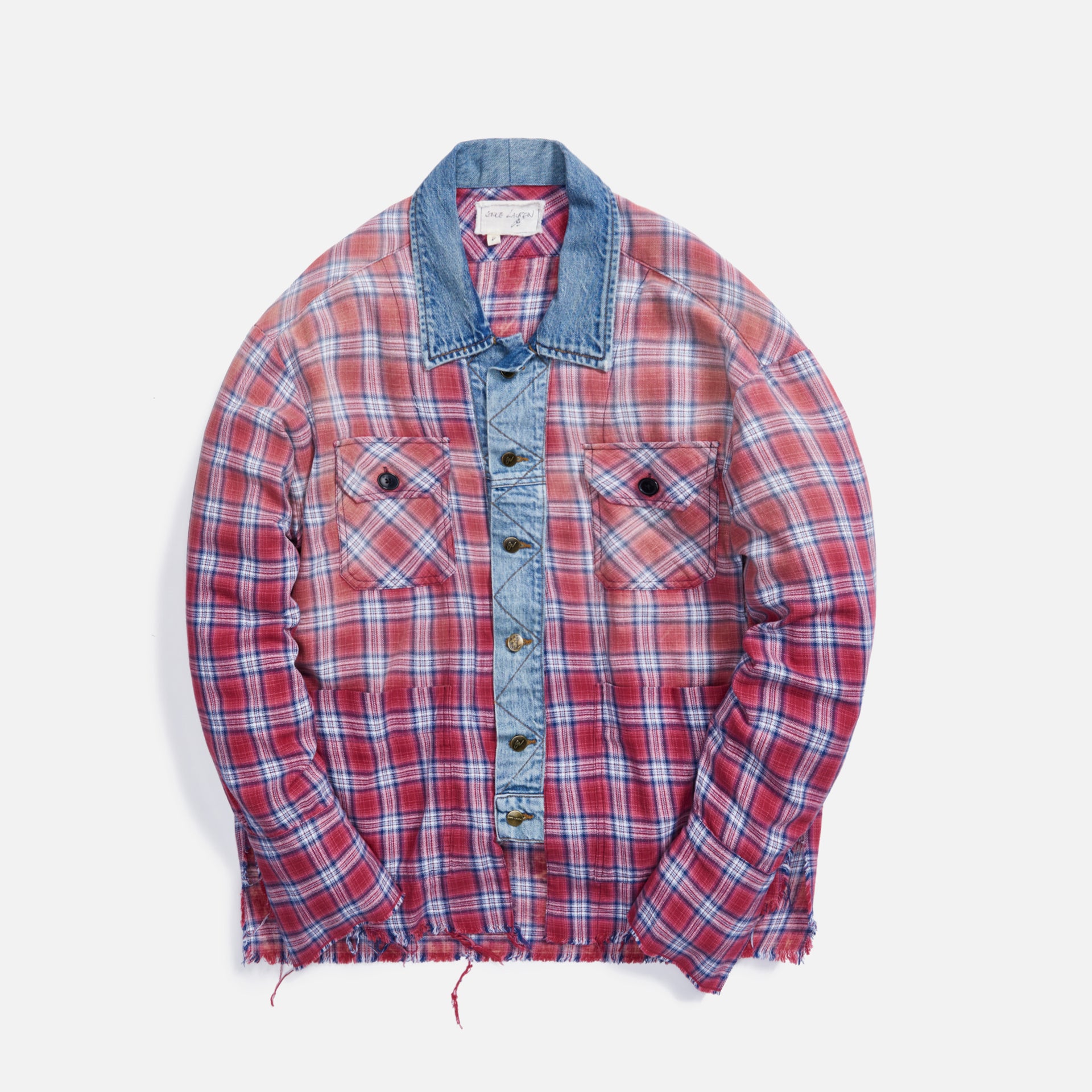 Greg Lauren Saloon Trucker Front Boxy Studio Shirt - Red Plaid