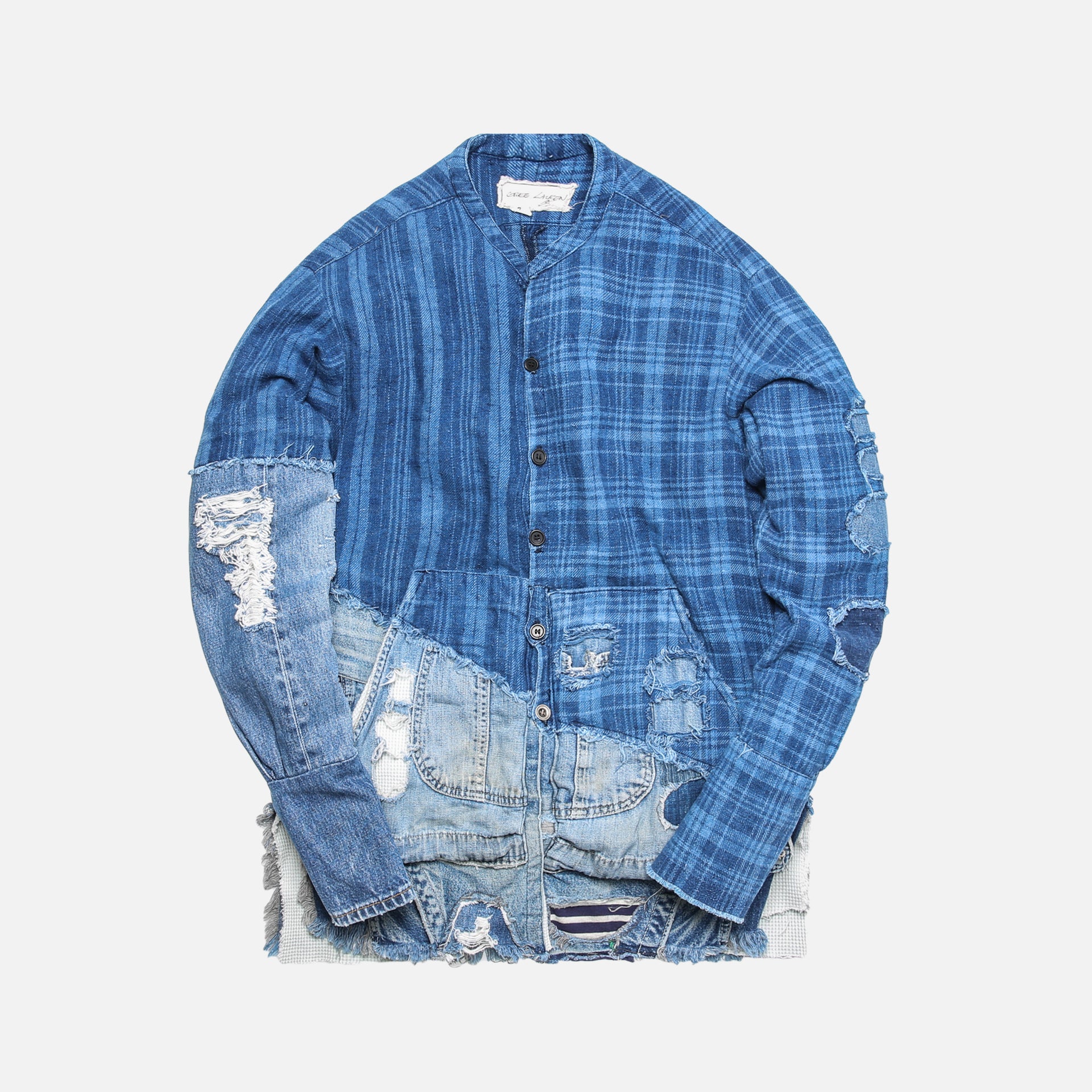 Greg Lauren Indigo Stripe Plaid Vintage Denim Studio Shirt - Blue