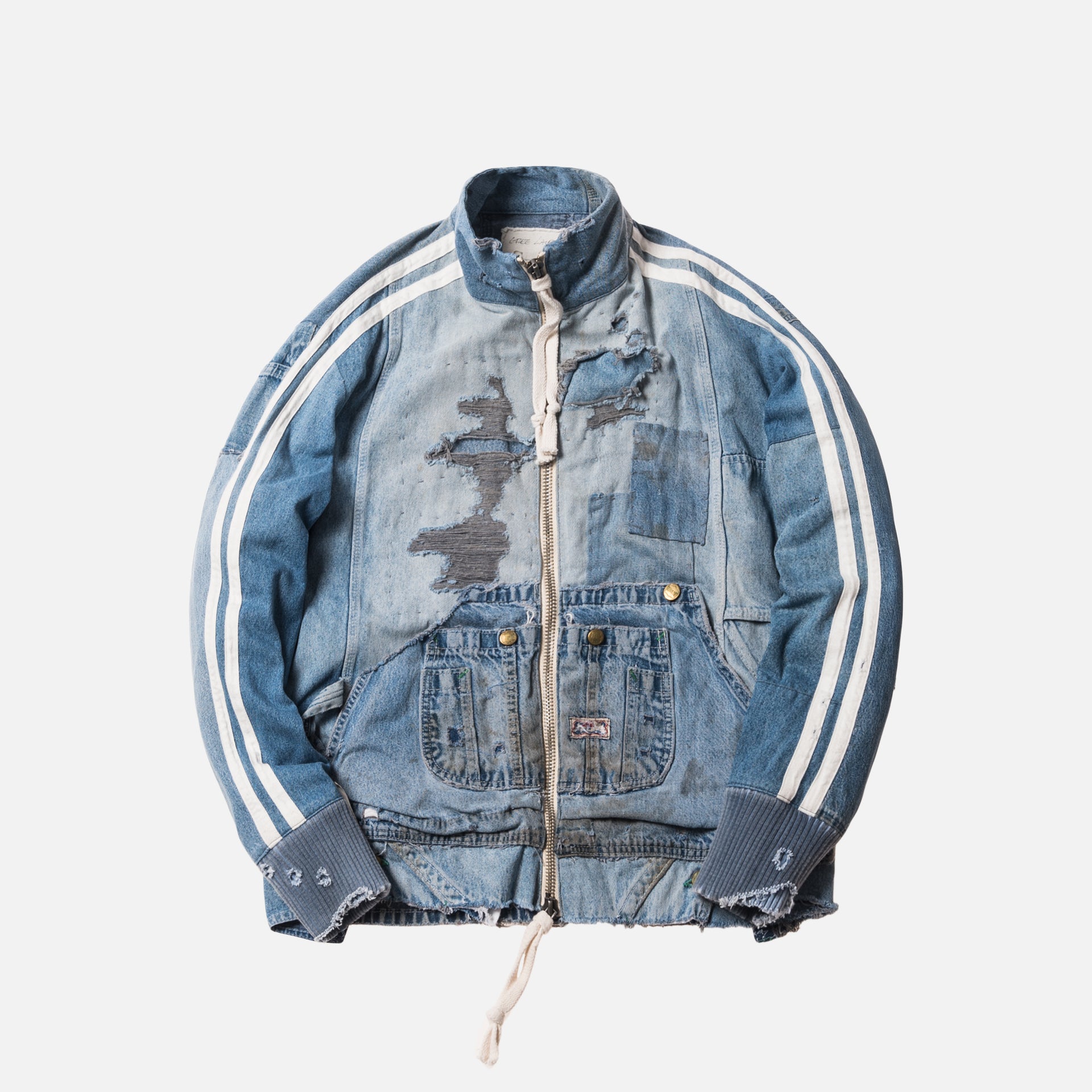 Greg Lauren Destroyed Vintage Denim Track Jacket - Light Blue