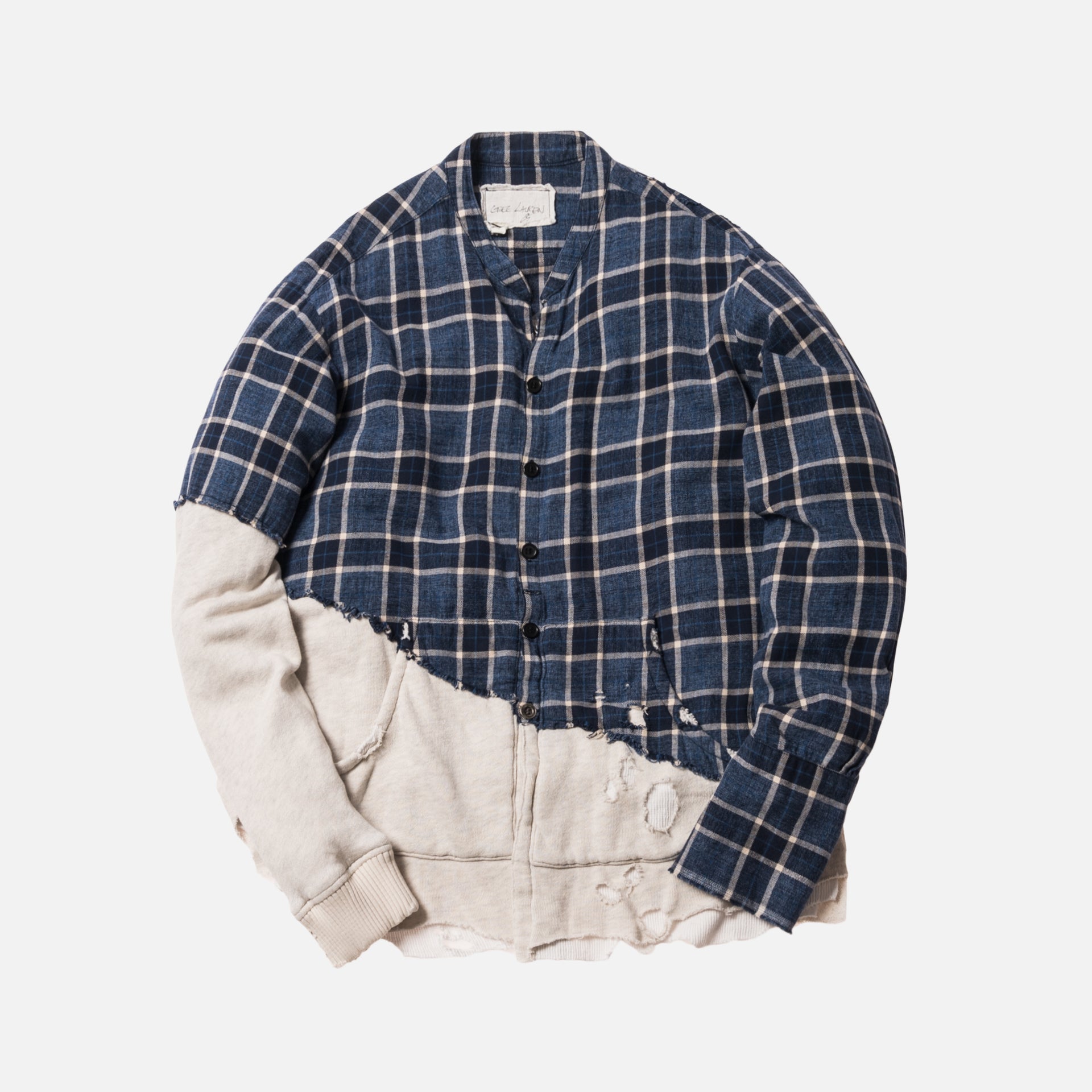 Greg Lauren 50/50 Blue Moon Ivory Woven Fleece Pullover Studio Shirt - Navy