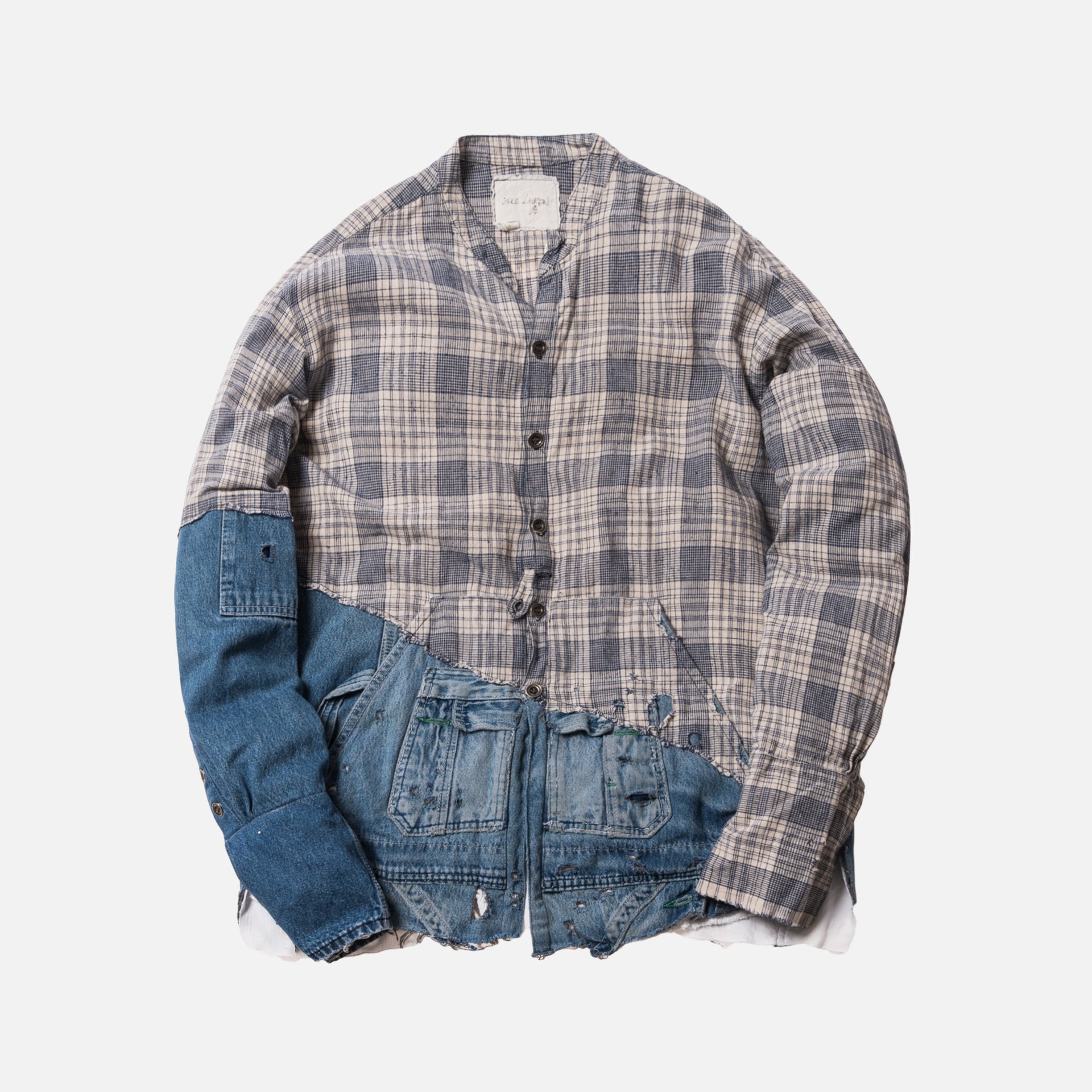 Greg Lauren 50/50 Ivory Homespun Vintage Denim Studio Shirt - Light Blue