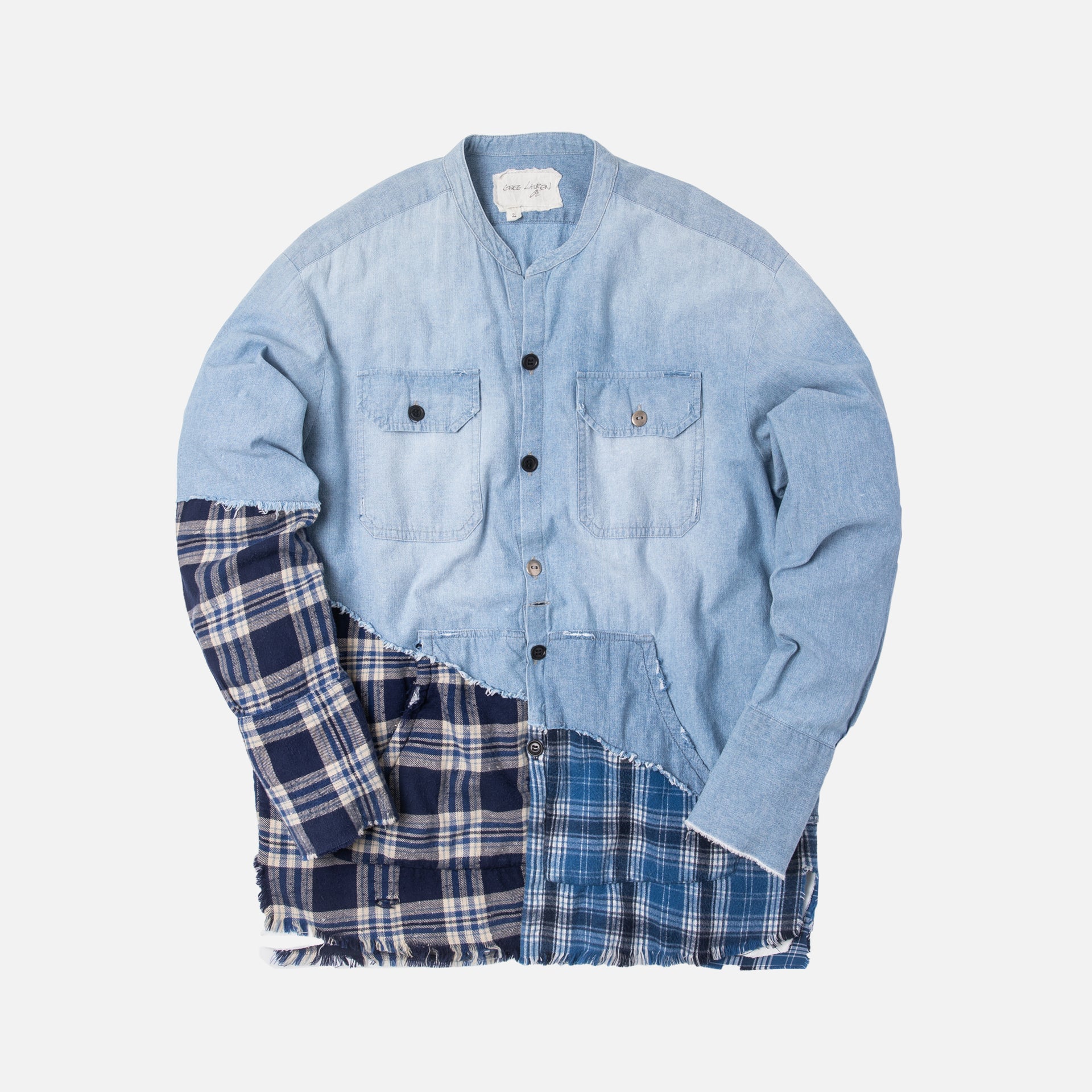 Greg Lauren 50/50 Plaid Studio Shirt - Chambray Blue