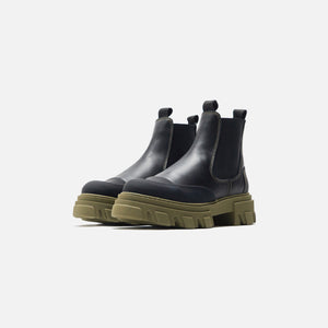 Ganni Leather Chelsea Boots - Black / Green