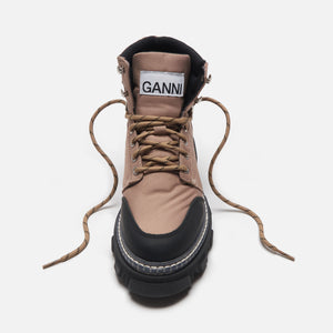 Ganni Cleated Lace Up Hiking Boots - Beige / Black