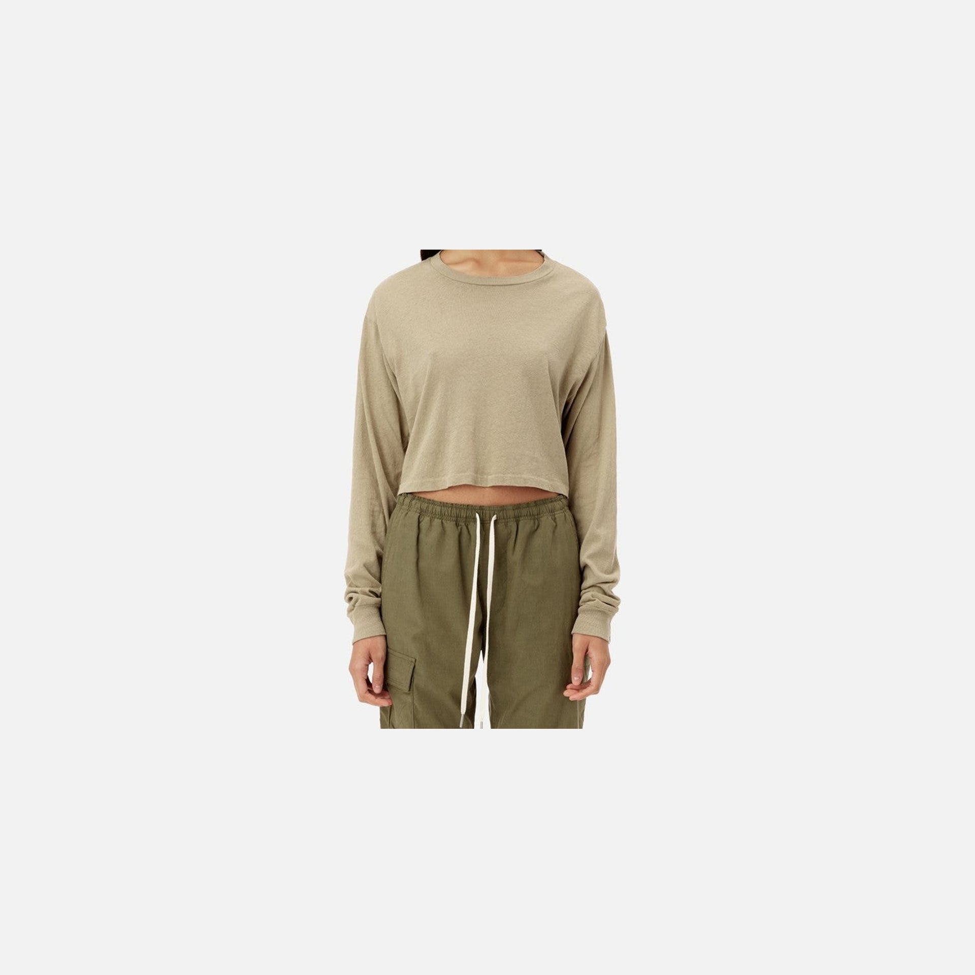 John Elliott Jersey L/S Cropped Tee - Sand