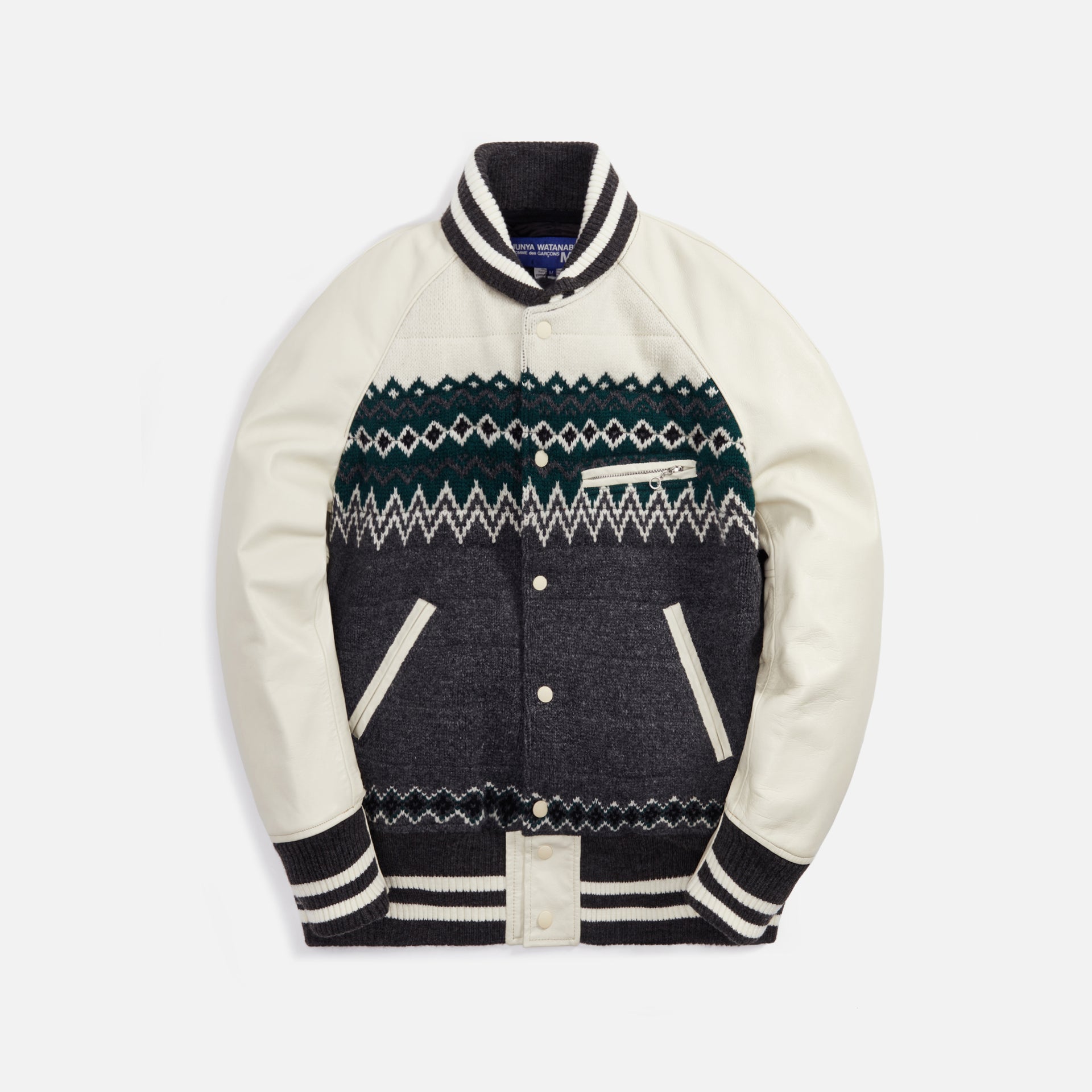 Junya Watanabe Man Wool Jacquard x Cowhide Jacket - Grey