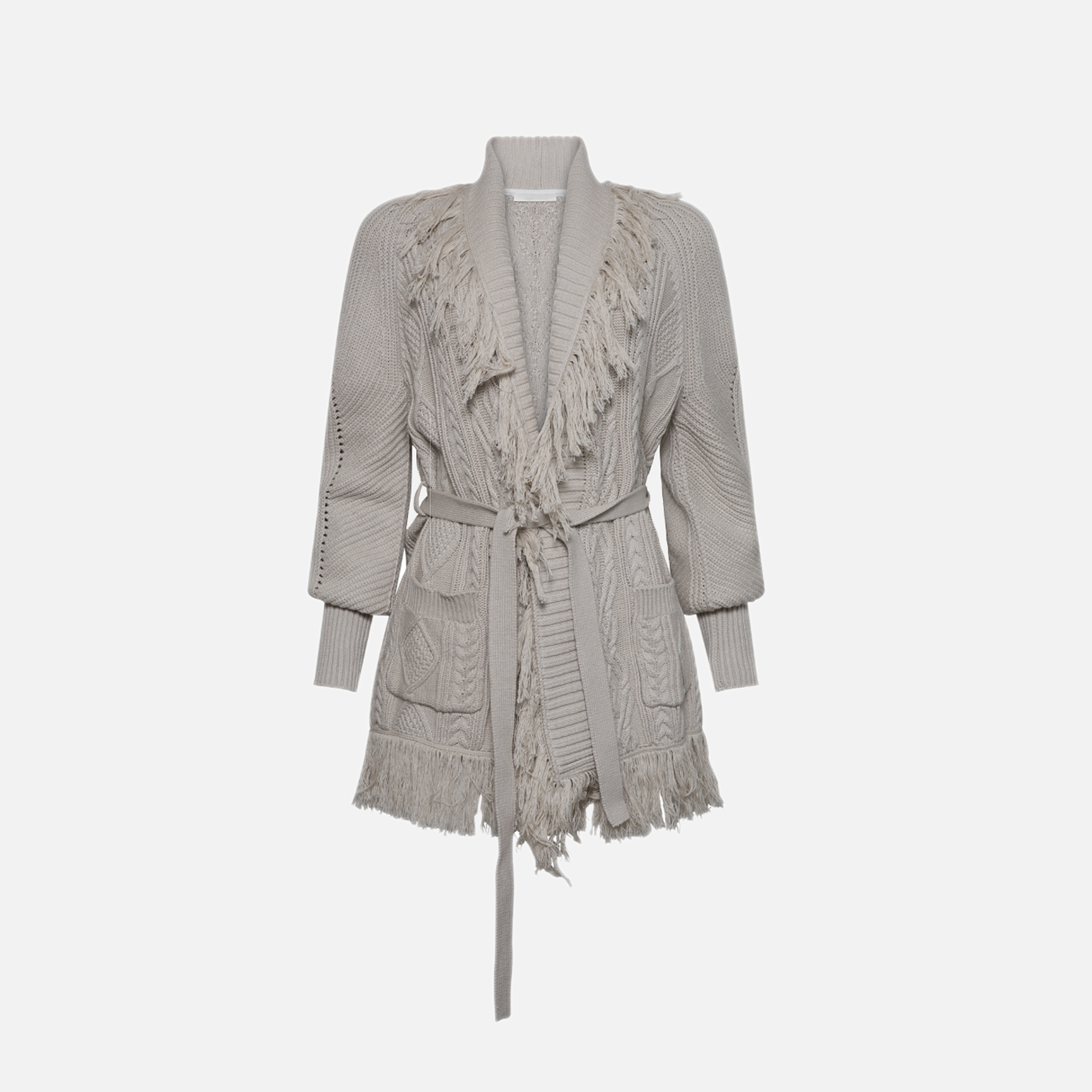 Jonathan Simkhai Anina Fisherman Knit Fringe Cardigan - Stone