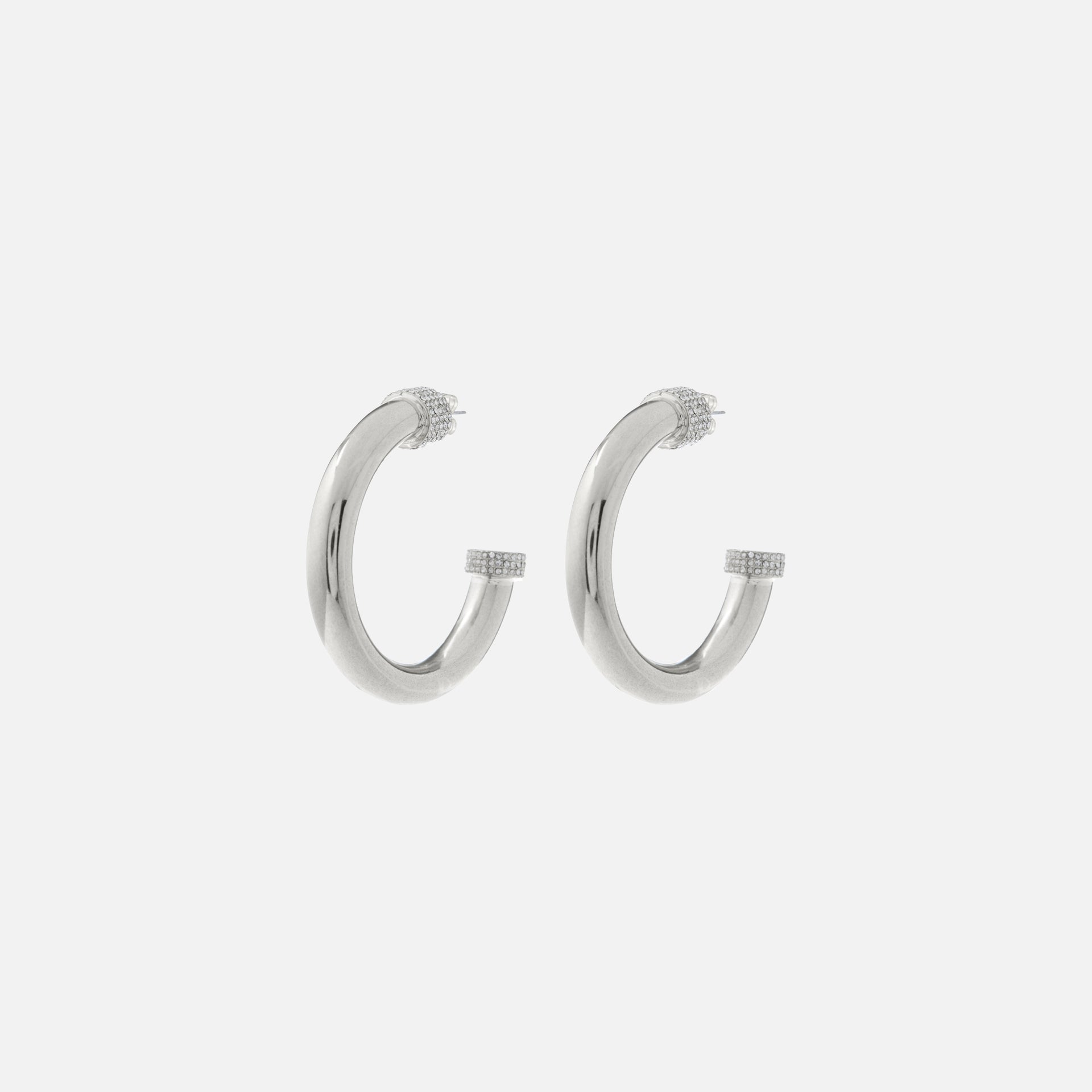 Luv AJ XL Pave Tip Tube Hoops - Silver