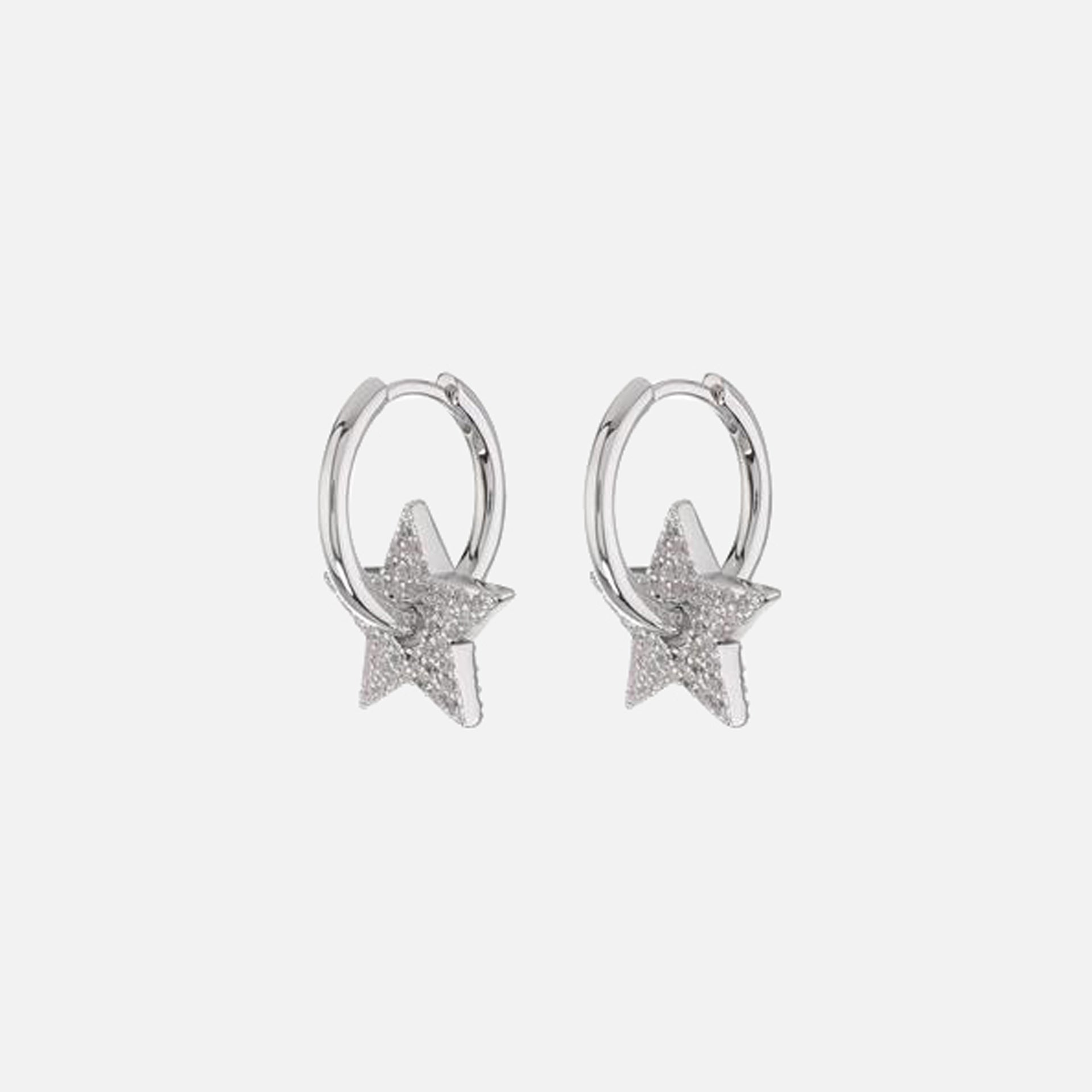 Luv AJ Pave Star Charm Hoops - Silver