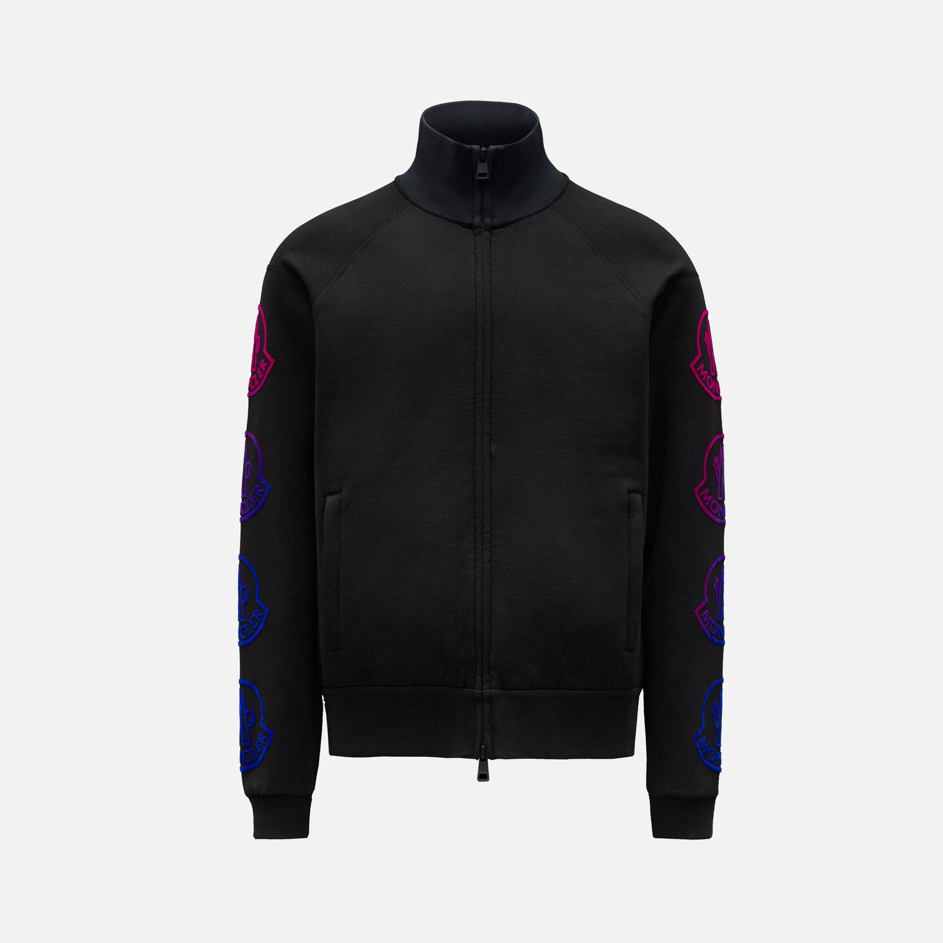 Moncler Brushed Cotton Fleece Zip Up Cardigan - Black