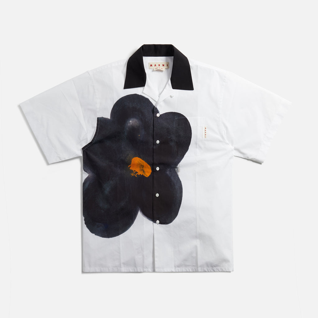 Marni Black Daisy Organic Poplin Bowling Shirt - Lily White