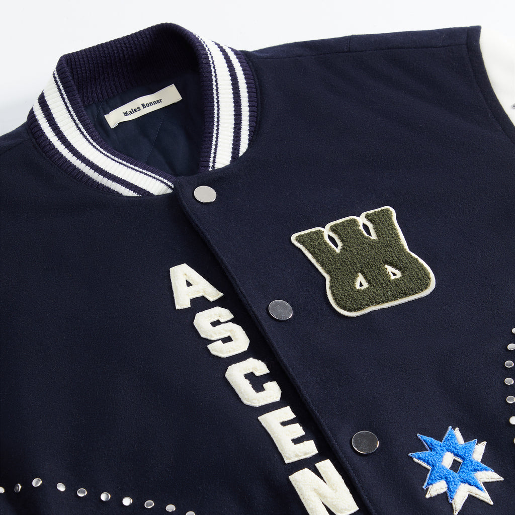 Wales Bonner Ascend Varsity Jacket - Navy / Ivory