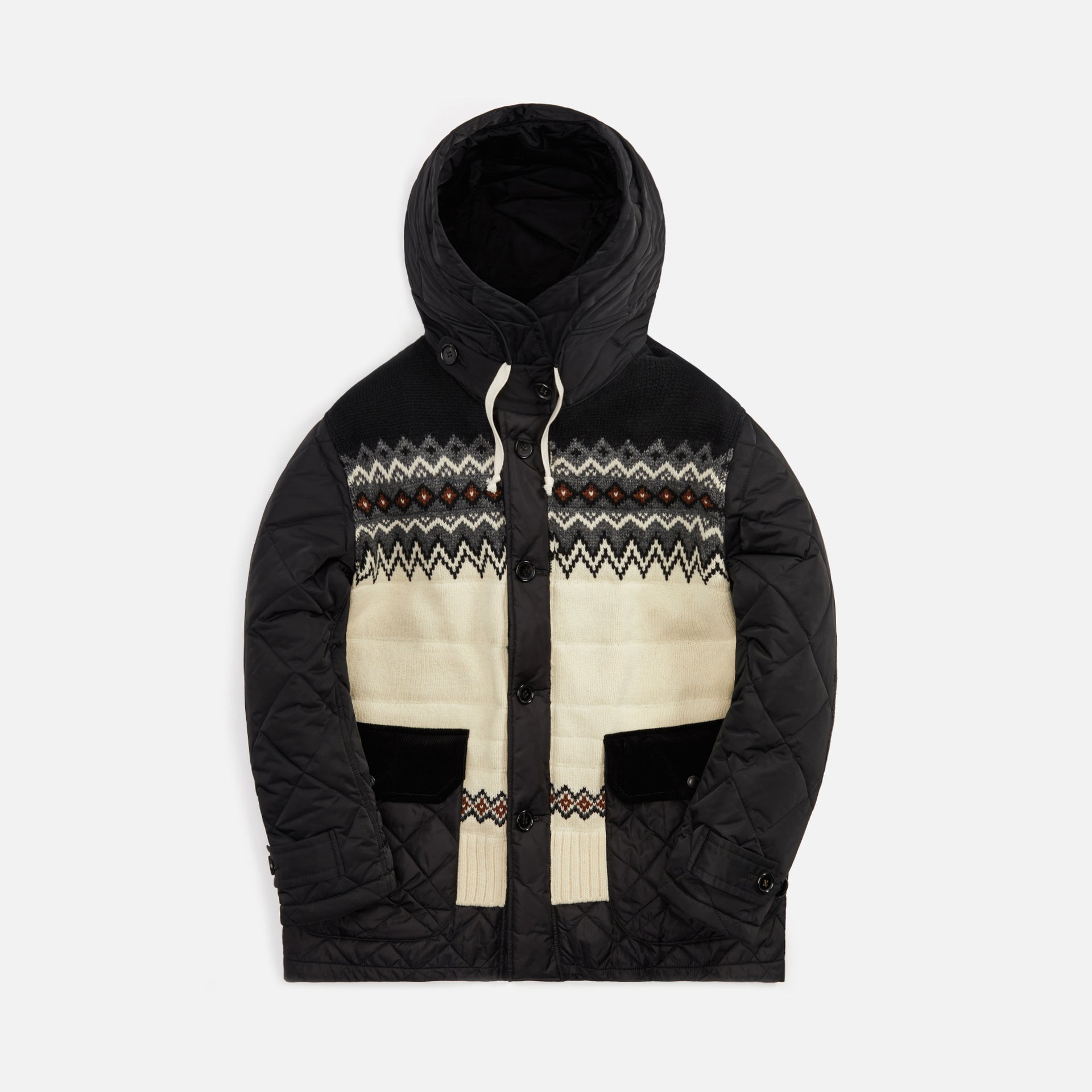 Junya Watanabe Man Polyester Twill x Wool Jacquard Coat - Black