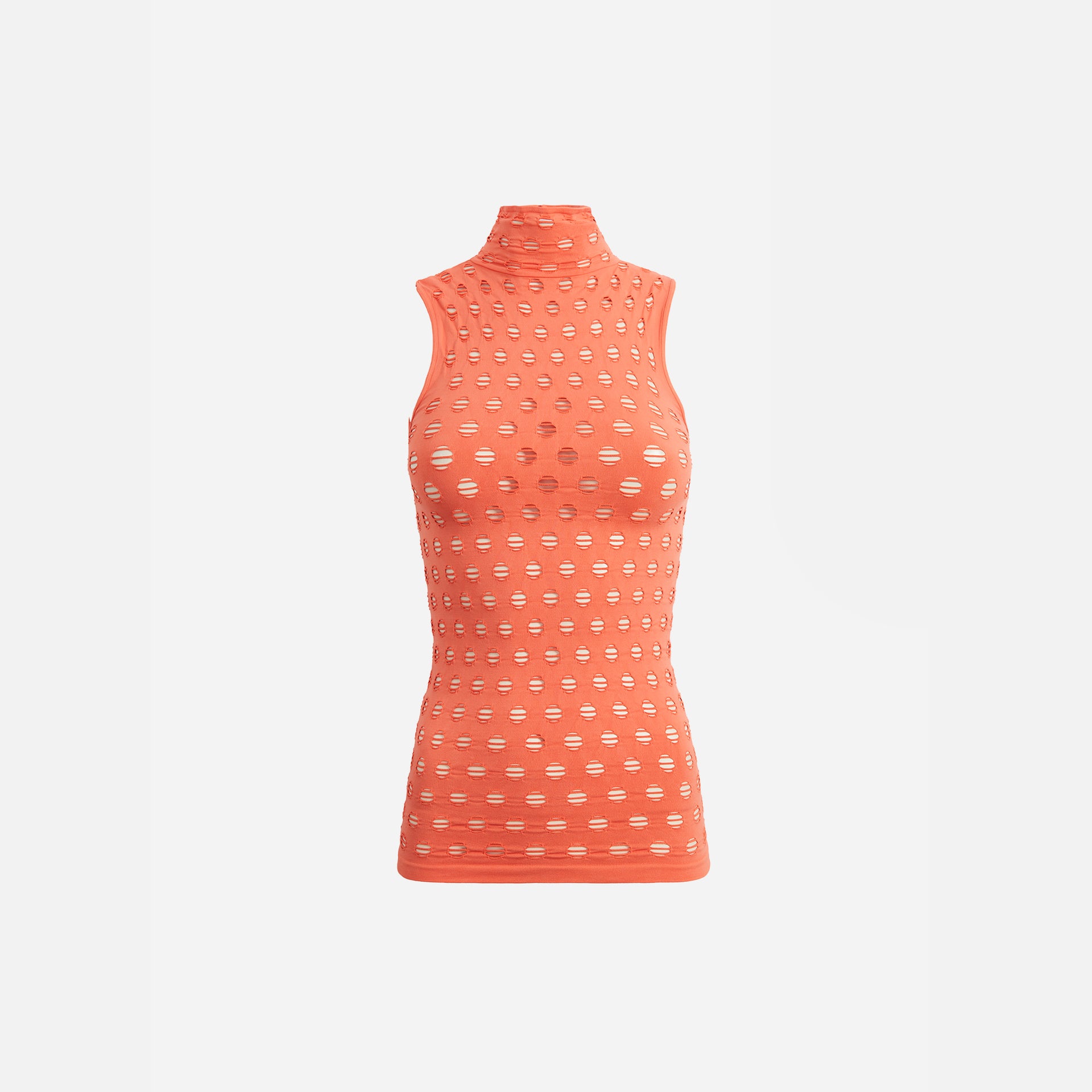 Maisie Wilen Sleeveless Perforated Turtleneck Top - Carrot
