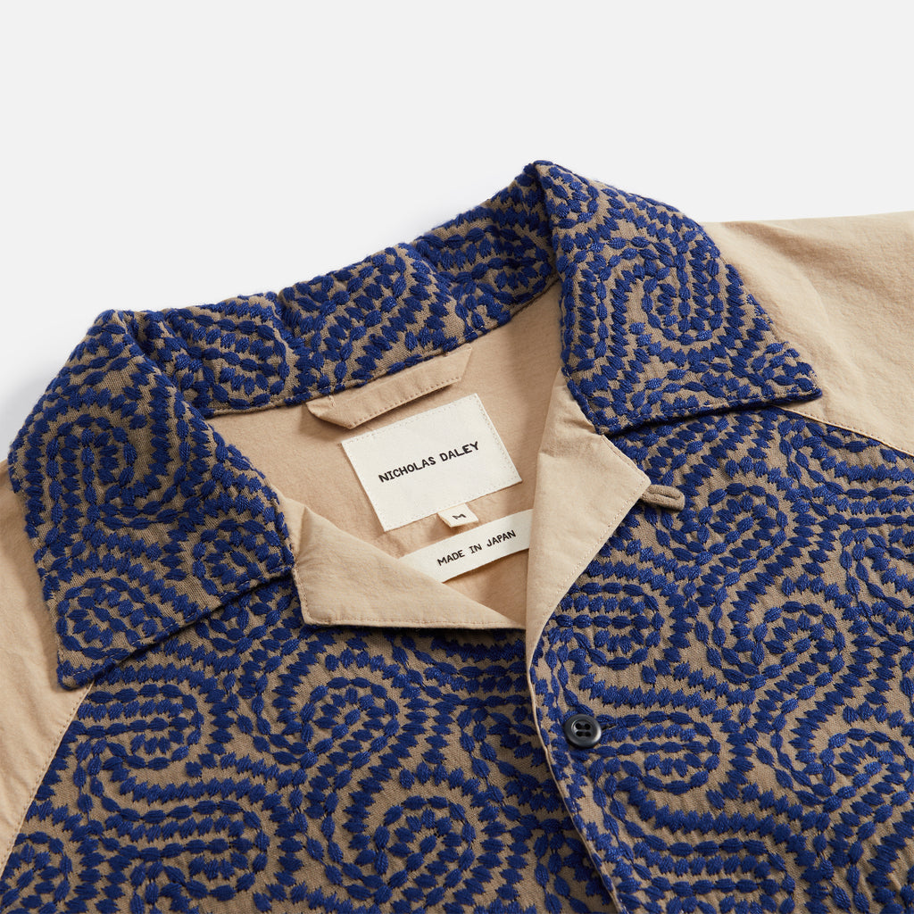 Nicholas Daley Raglan Embroidery Shirt - Beige / Navy – Kith