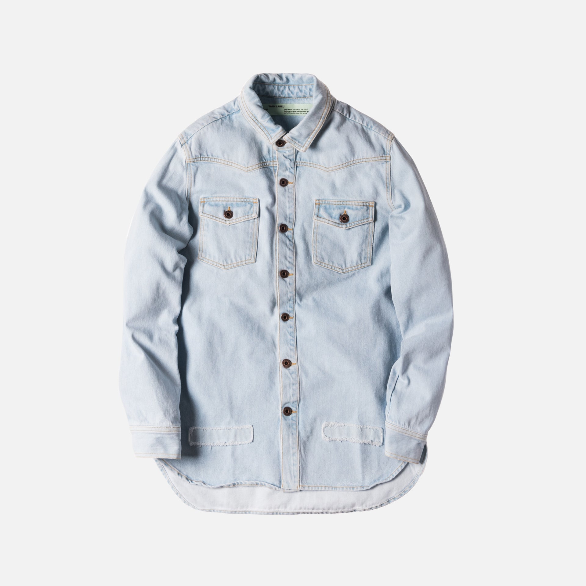 Off-White Diagonal Raw Cut Denim Button-Up - Vintage Bleach