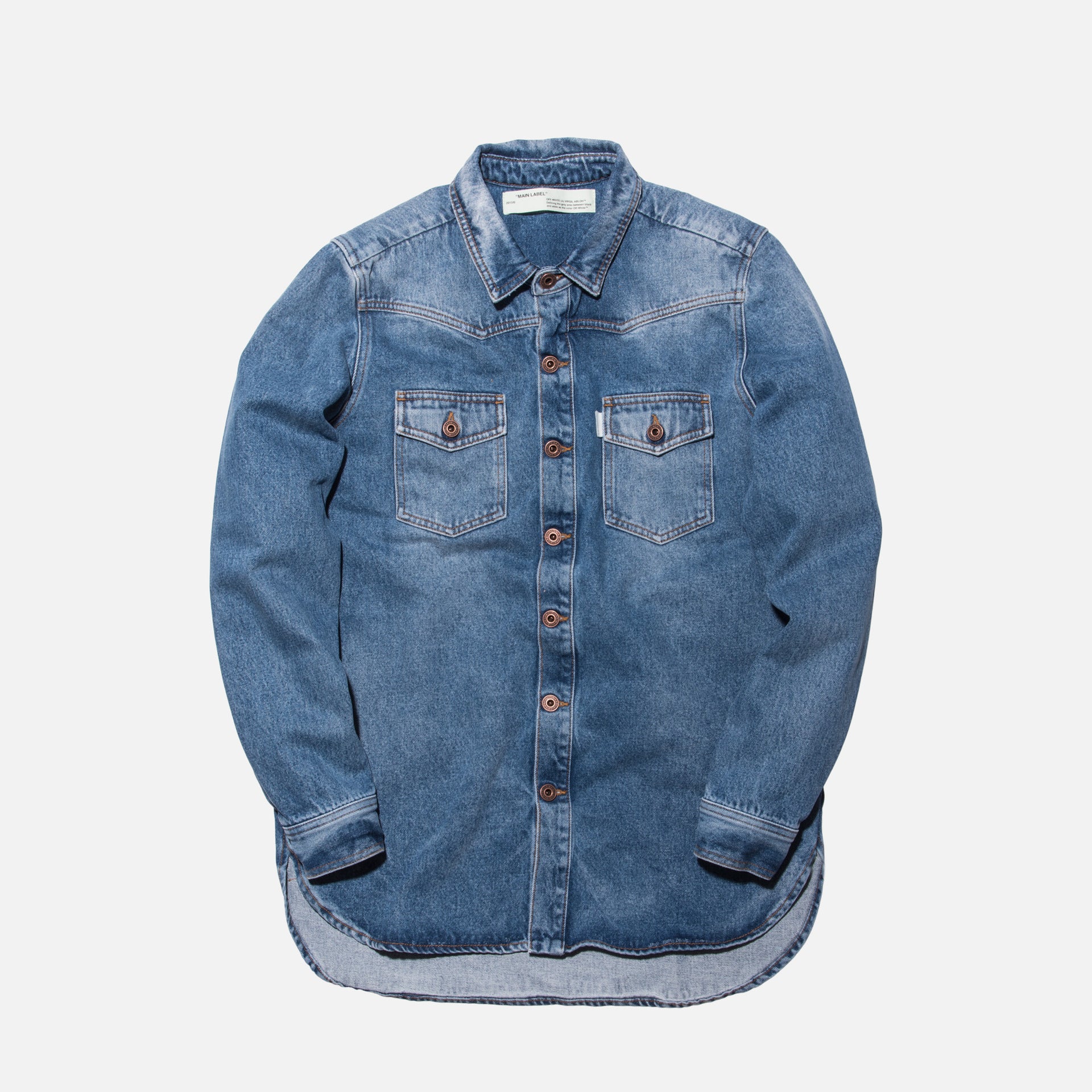 Off-White Diagonal Spray Denim Button-Up - Light Blue