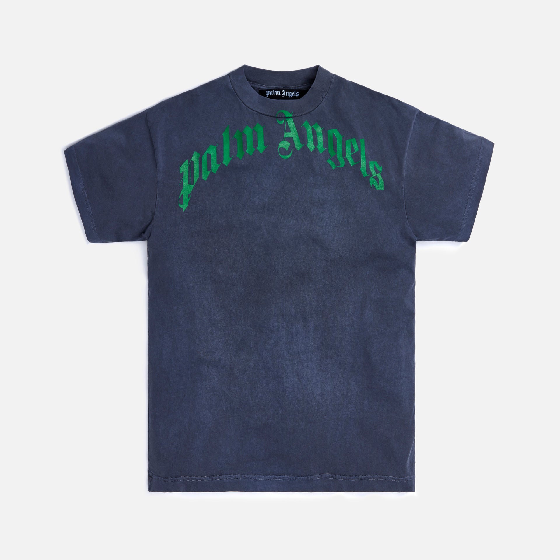 Palm Angels Vintage Wash Curved Logo Tee - Black / Green