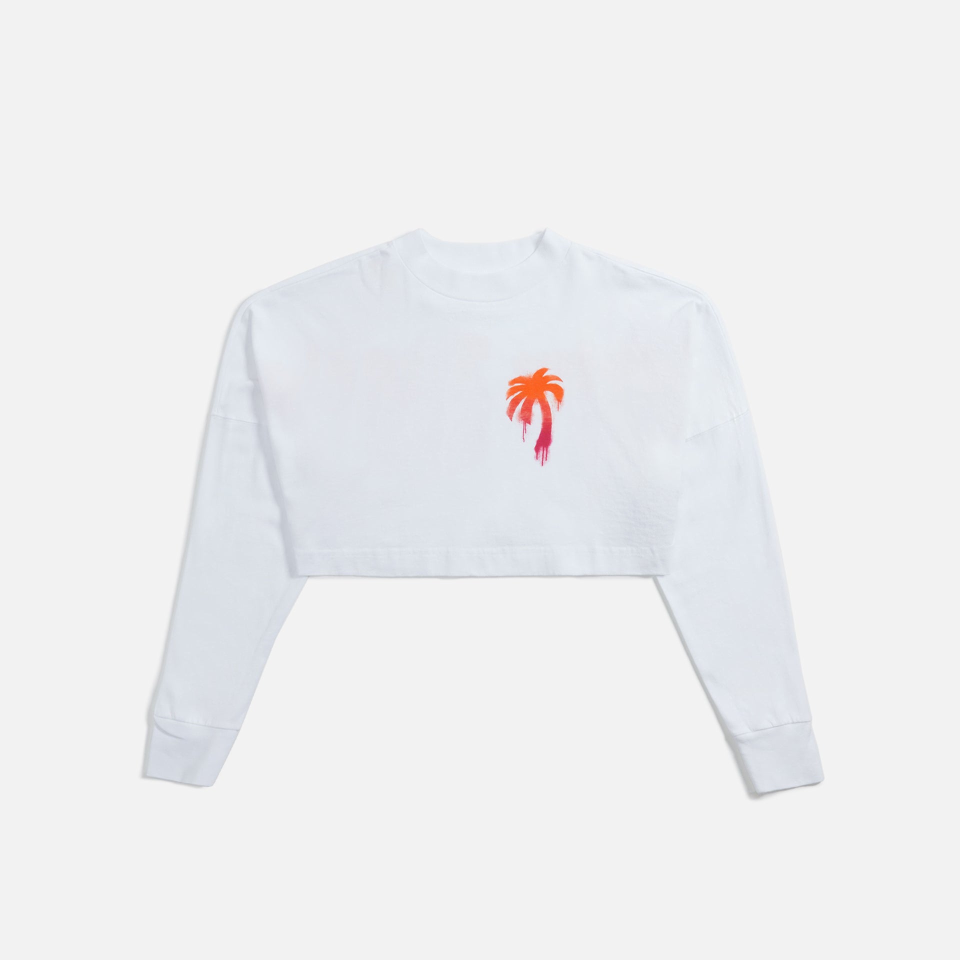 Palm Angels The Palm Over Logo Cropped Tee - White / Fuchsia