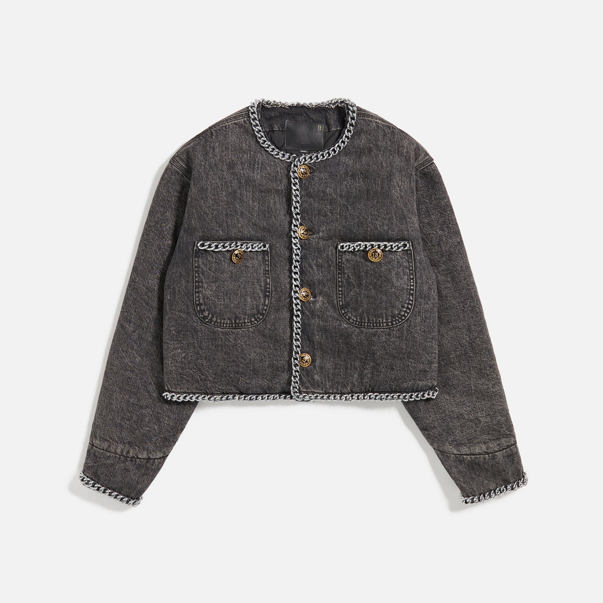 R13 Chain Embellished Cropped Jacket - Dusky Grey