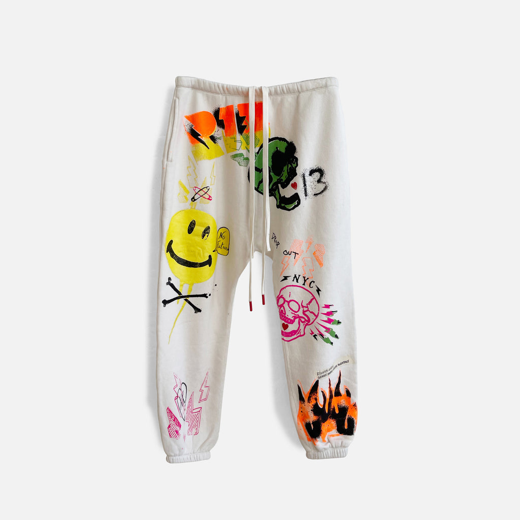 R13 Graffiti Dropped Crotch Sweats Graffiti White Kith