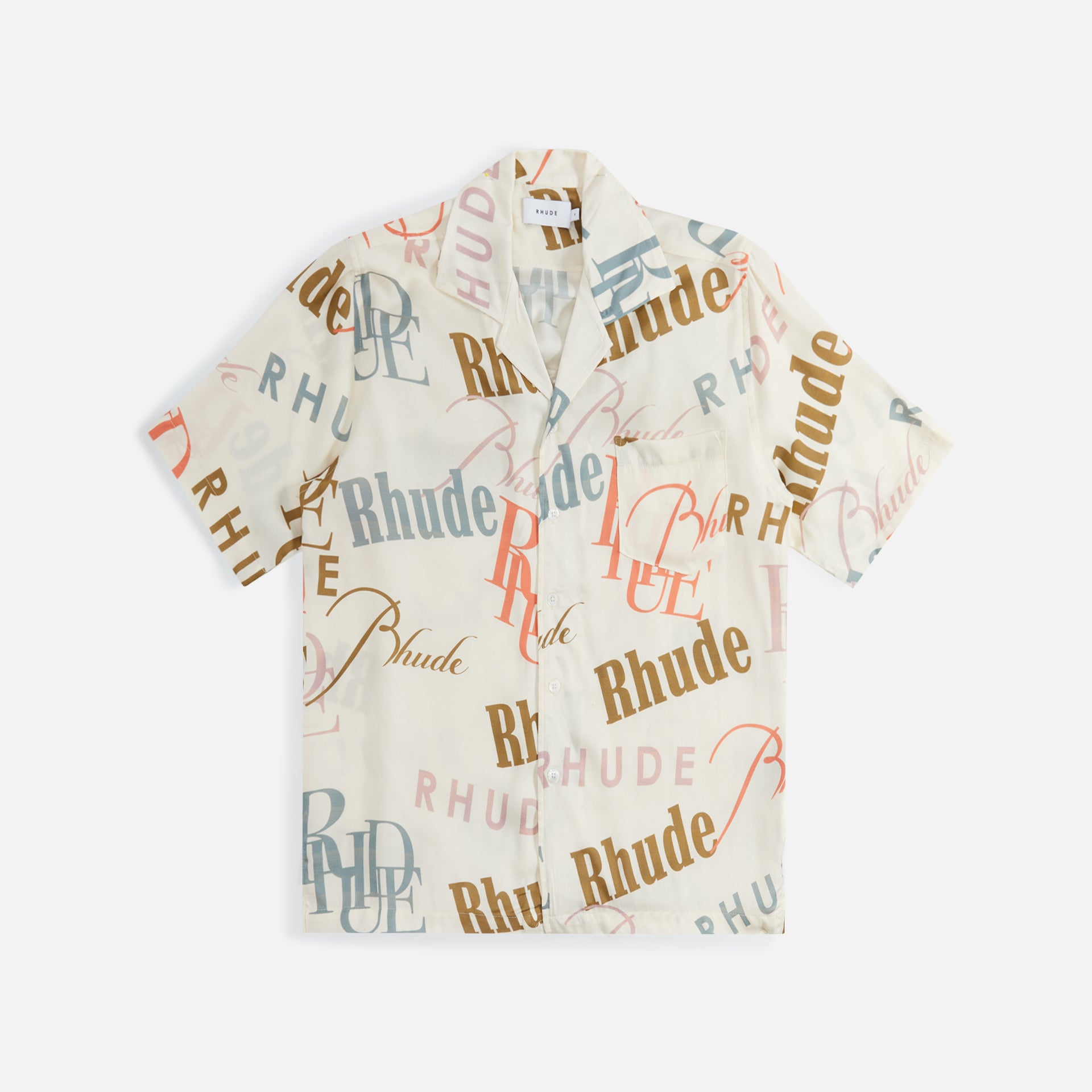 Rhude Mash-Up Logo Button Up Shirt - Cream