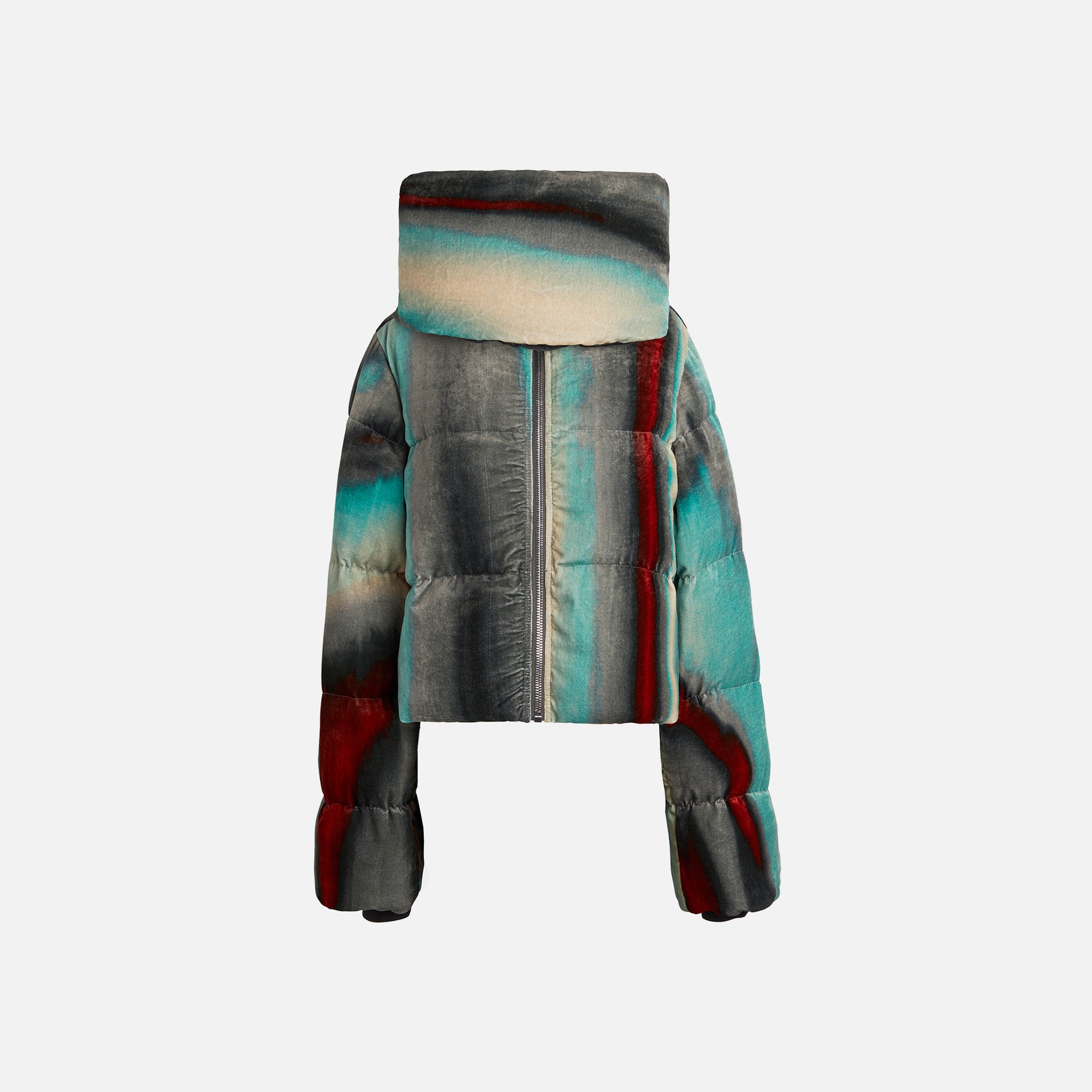 Rick Owens Funnel Neck Down Jacket - Teal / Red