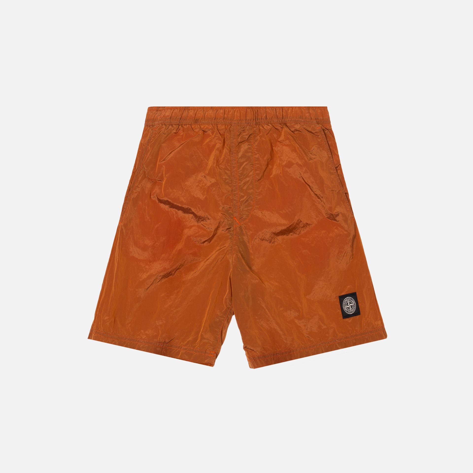 Stone Island Nylon Metal Mid Length Garment Dyed Logo Swim Shorts - Orange