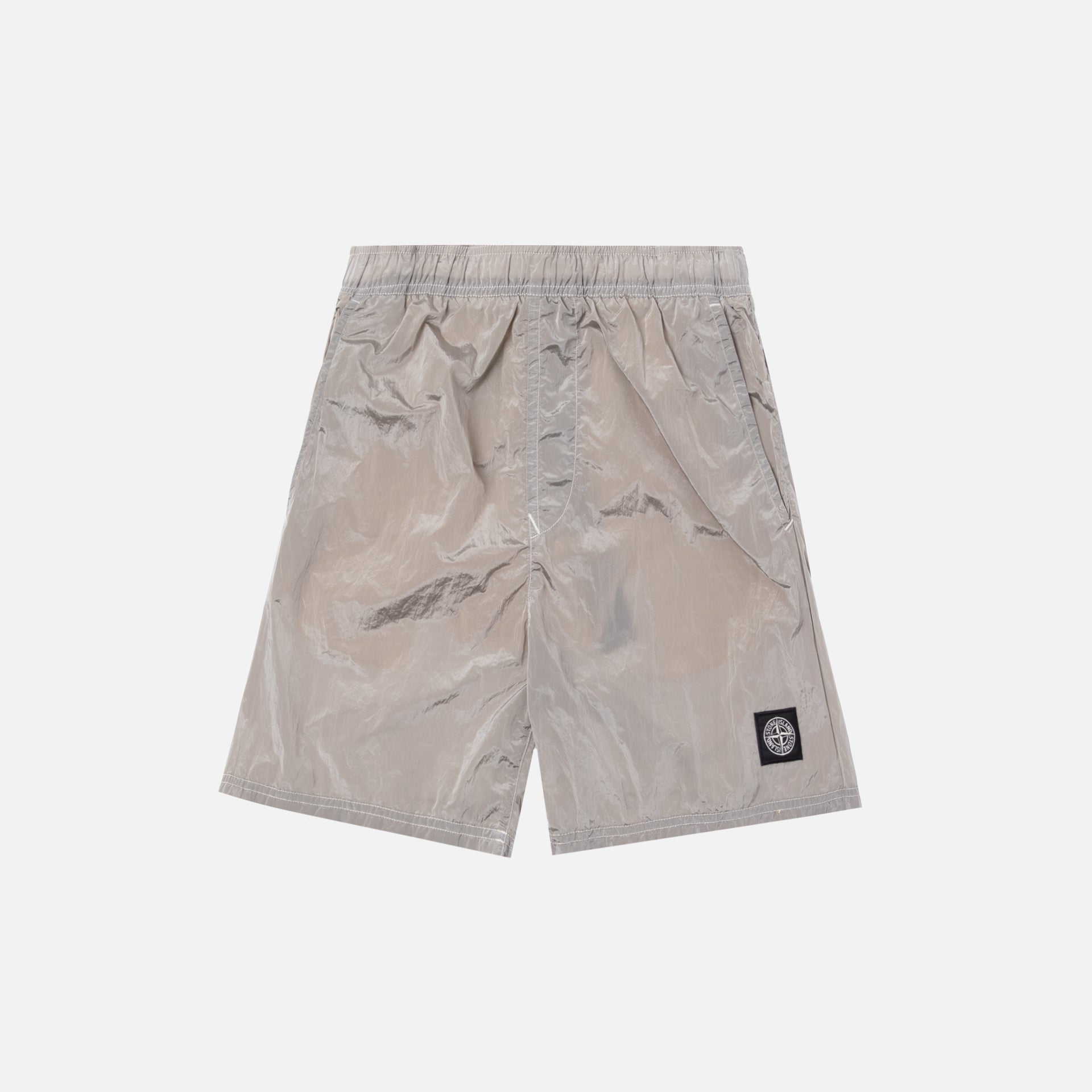 Stone Island Nylon Metal Mid Length Garment Dyed Logo Swim Short - Stucco