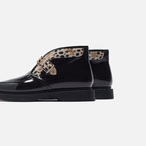 Saint Laurent Teddy Strap Leopard Boots - Black