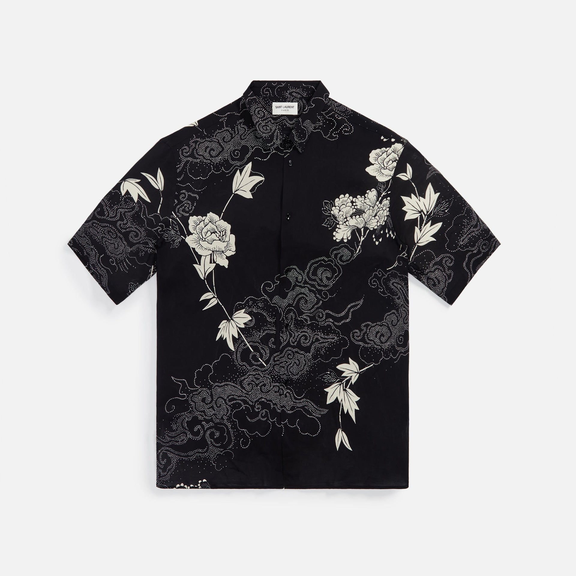 Saint Laurent Rose Print Short Sleeved Shirt - Black