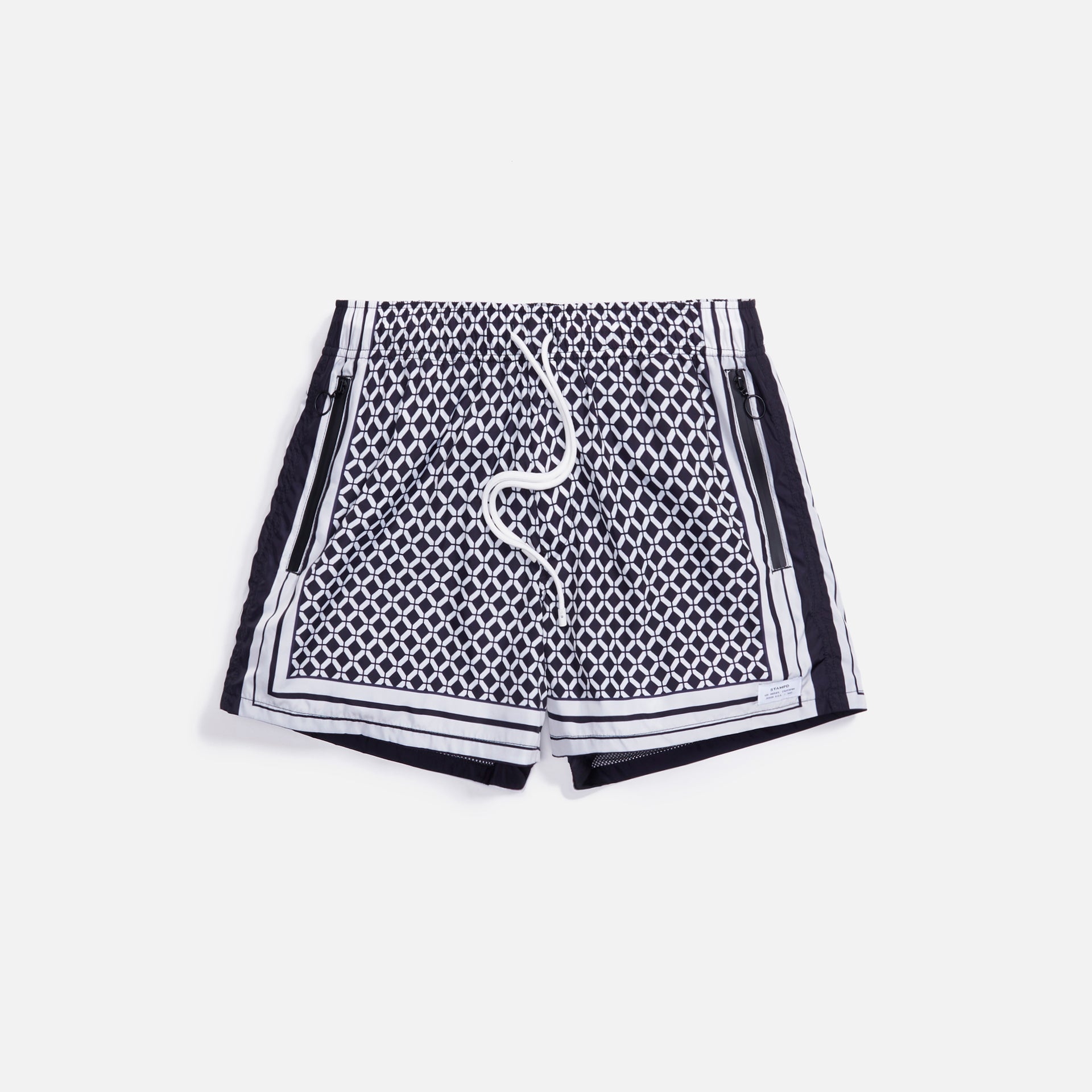 Stampd Printed Swim Trunk Geo - Black / White