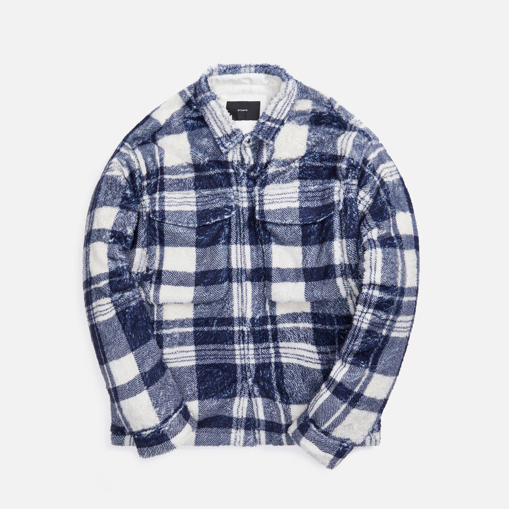 Stampd Cropped Plaid Sherpa Button Down - Blue – Kith