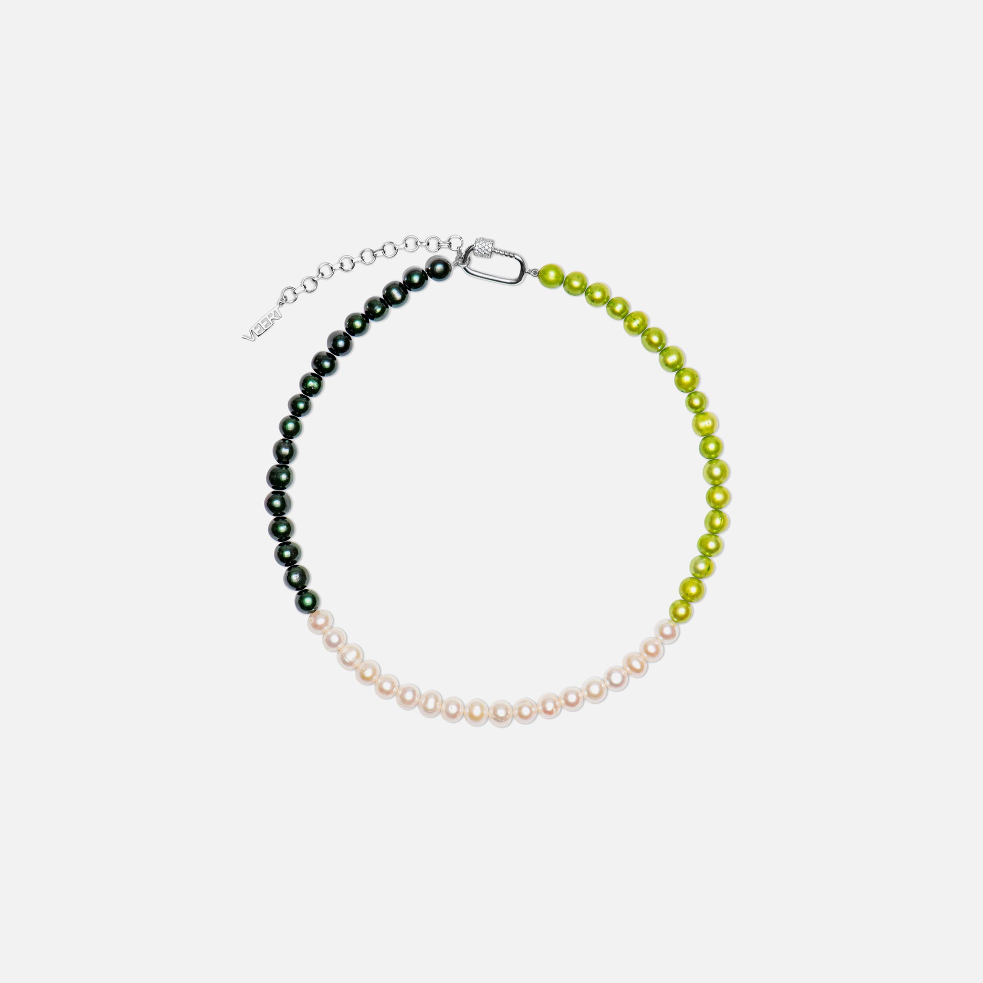 VEERT The Chunk Freshwater Pearl Necklace - White Gold / Multi Green
