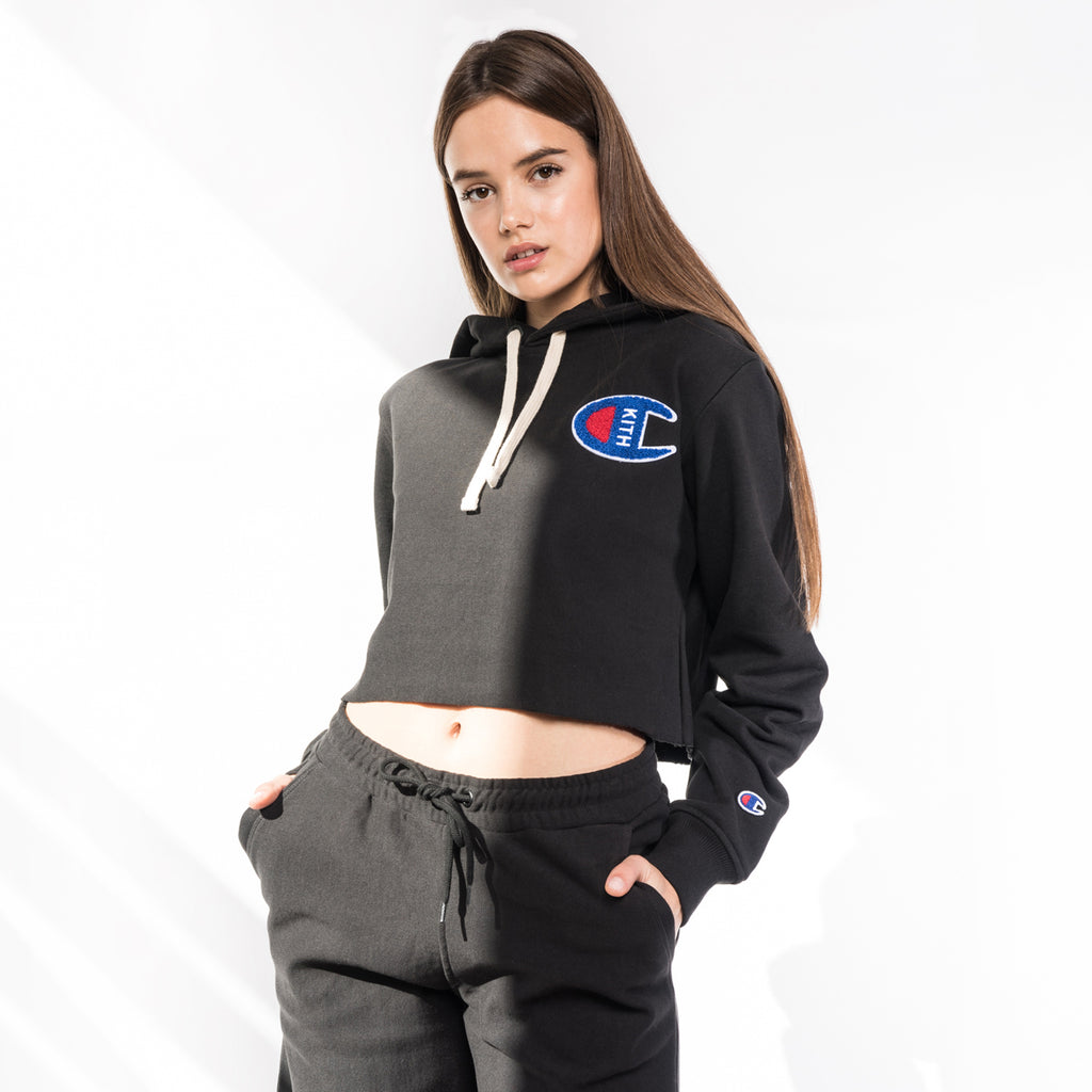 Kith x Champion Nia Cropped Hoodie - Black