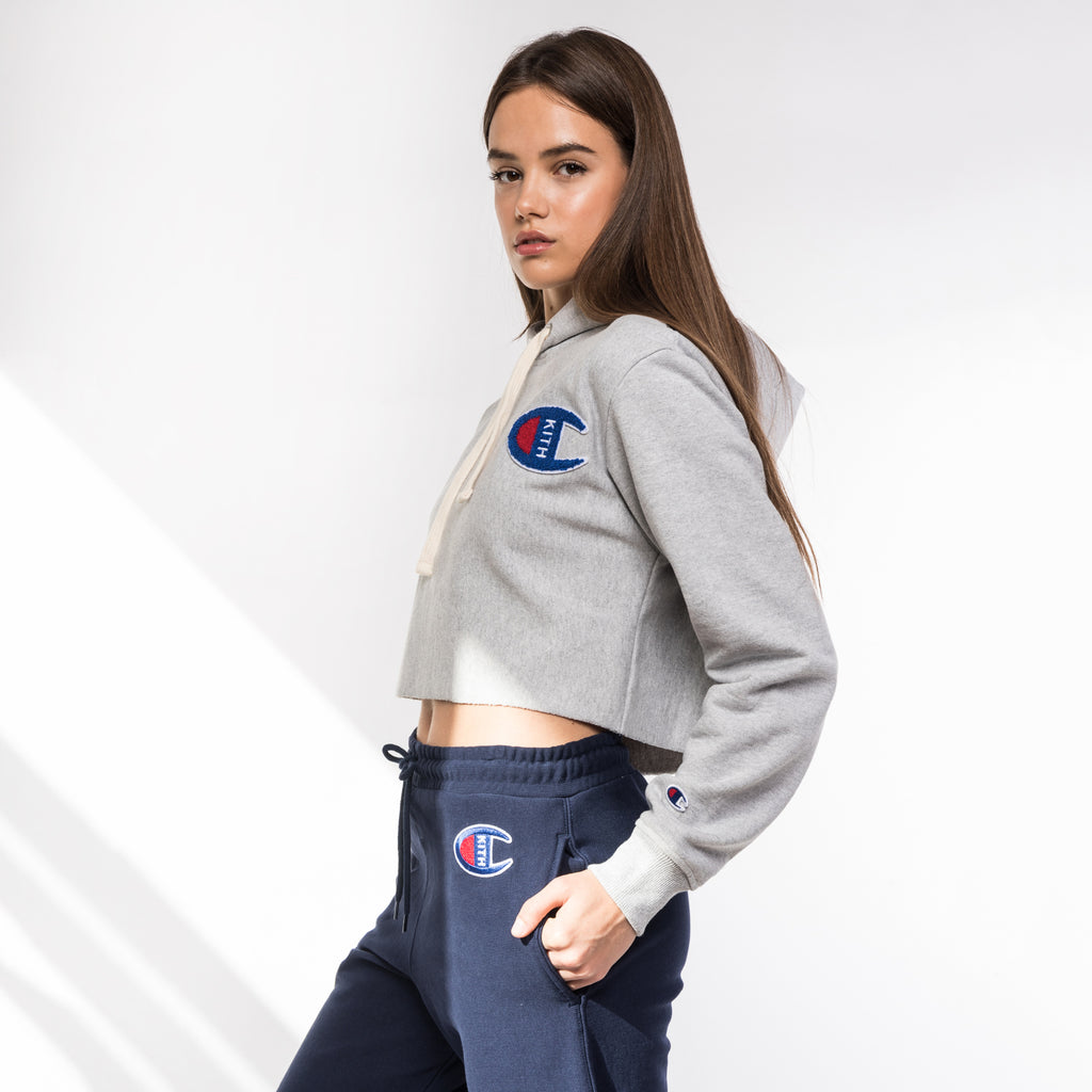 Kith x Champion Nia Cropped Hoodie - Heather Grey