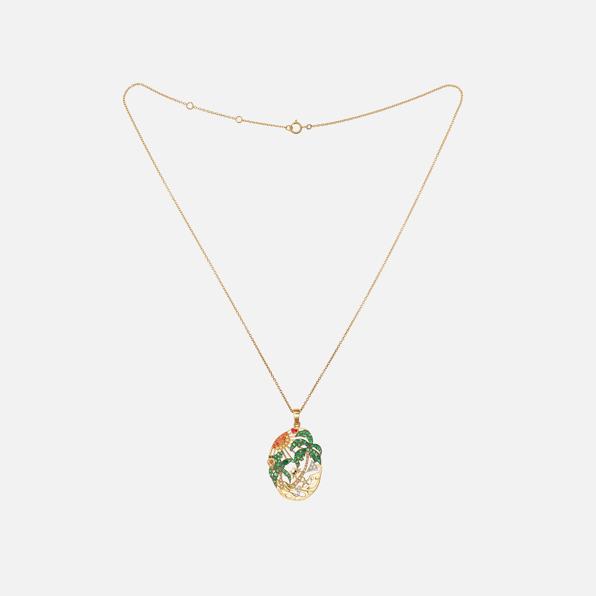 Yvonne Leon Lamour a La Page Palm Necklace - Yellow Gold / Green / Orange