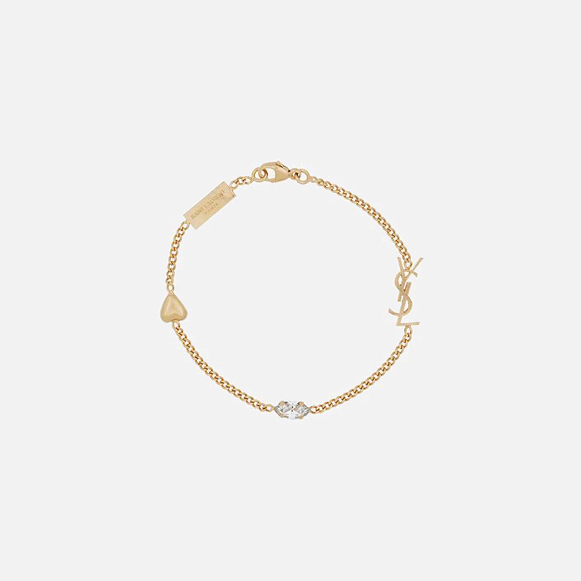 Saint Laurent YSL, Heart & Rhinestone Bracelet - Gold