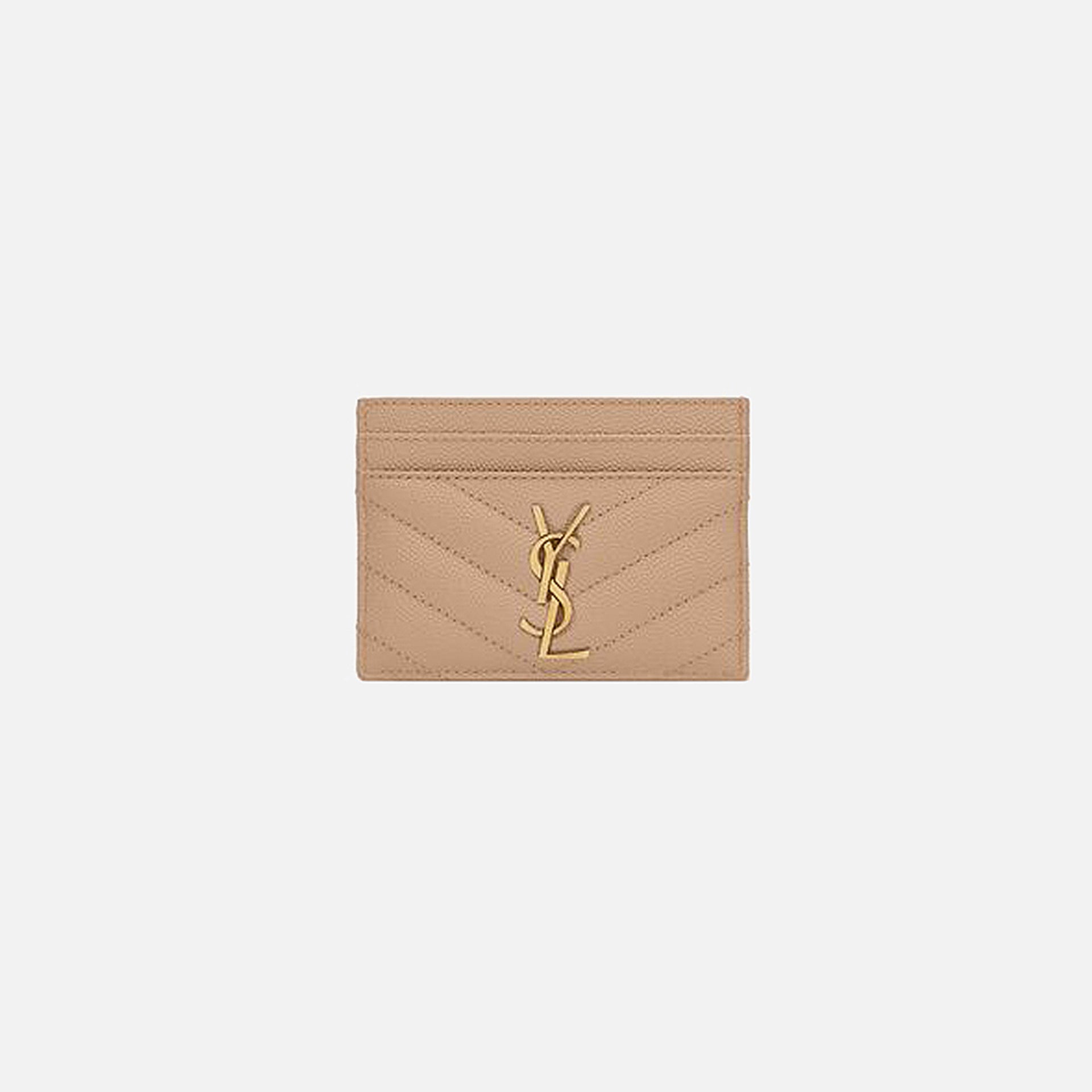 Saint Laurent Credit Card Case Chevron - Dark Beige