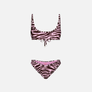 The Attico Zebra Print Lycra Bikini - Coffee / Pink