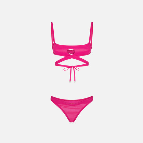 The Attico Wet Lycra Bikini - Fuchsia