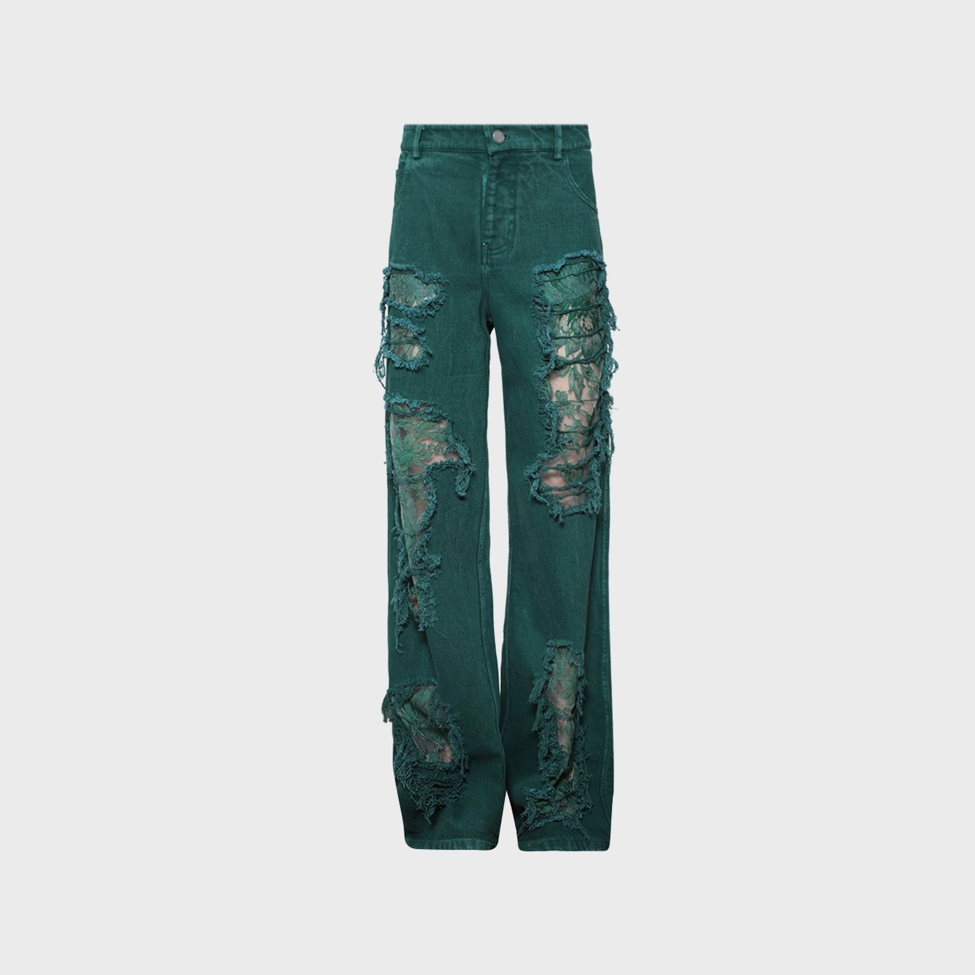 Christopher Esber Arboreal Distressed Lace Jean-Green