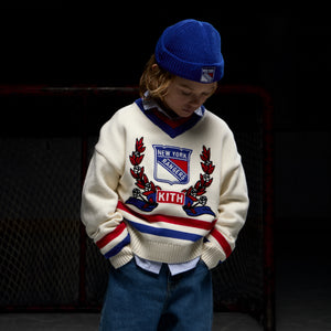 Kith Kids for the New York Rangers V-Neck Lewis Sweater - Sandrift