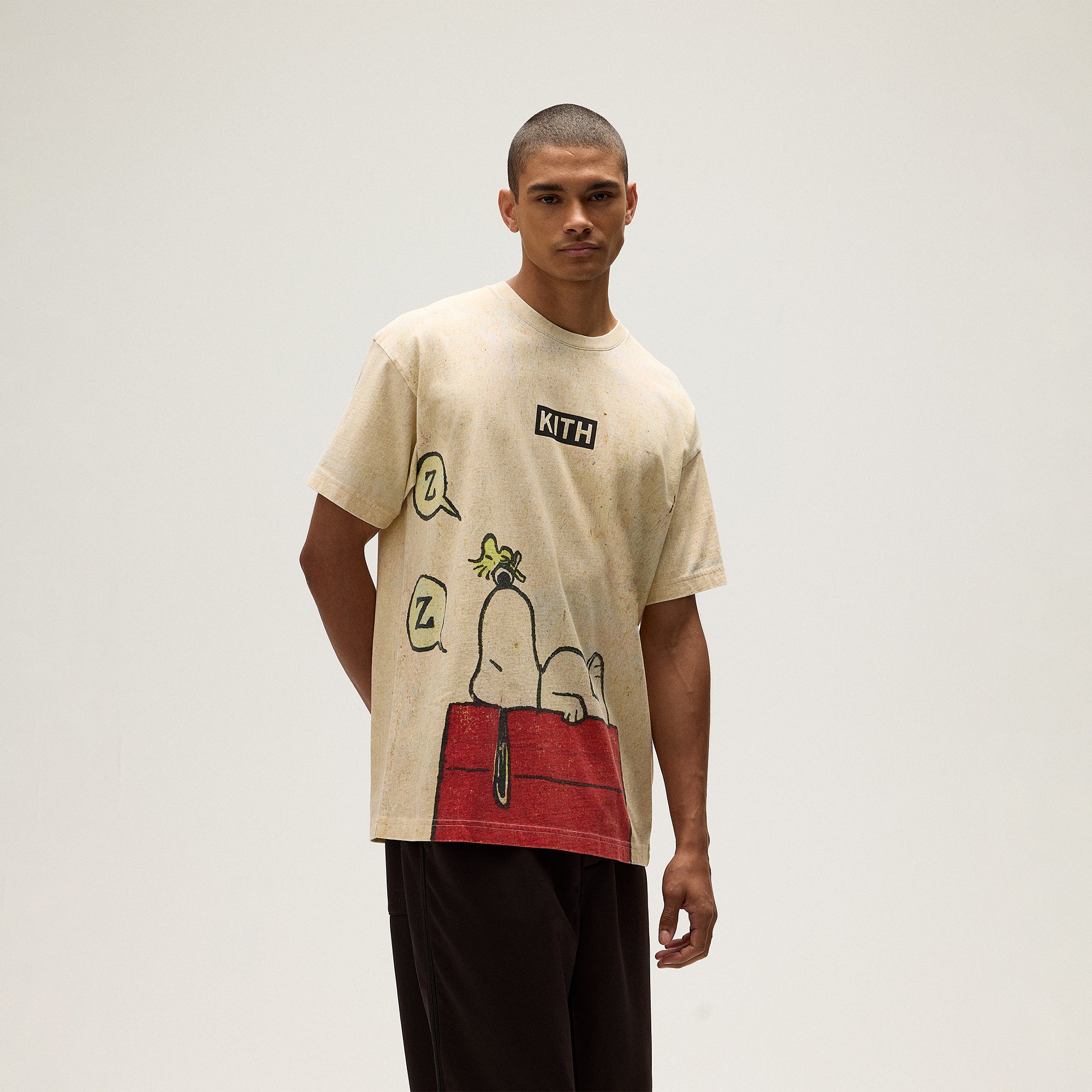 偉大な Kith for Peanuts Sleeping Doghouse Comic Vintage Tee - Sandrift トップス