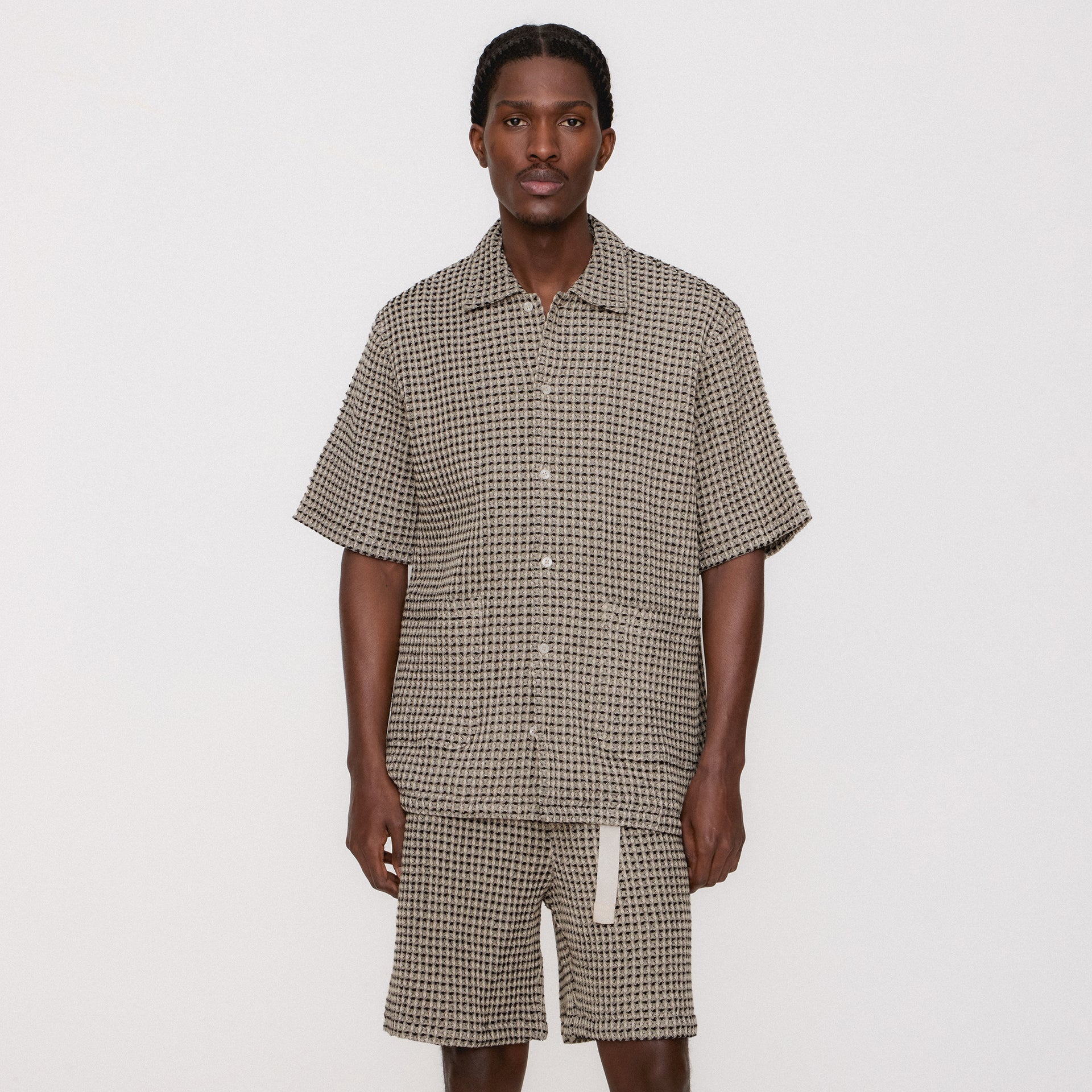 Kith Geometric Diamond Short Sleeve Boxy Collared Overshirt - Black