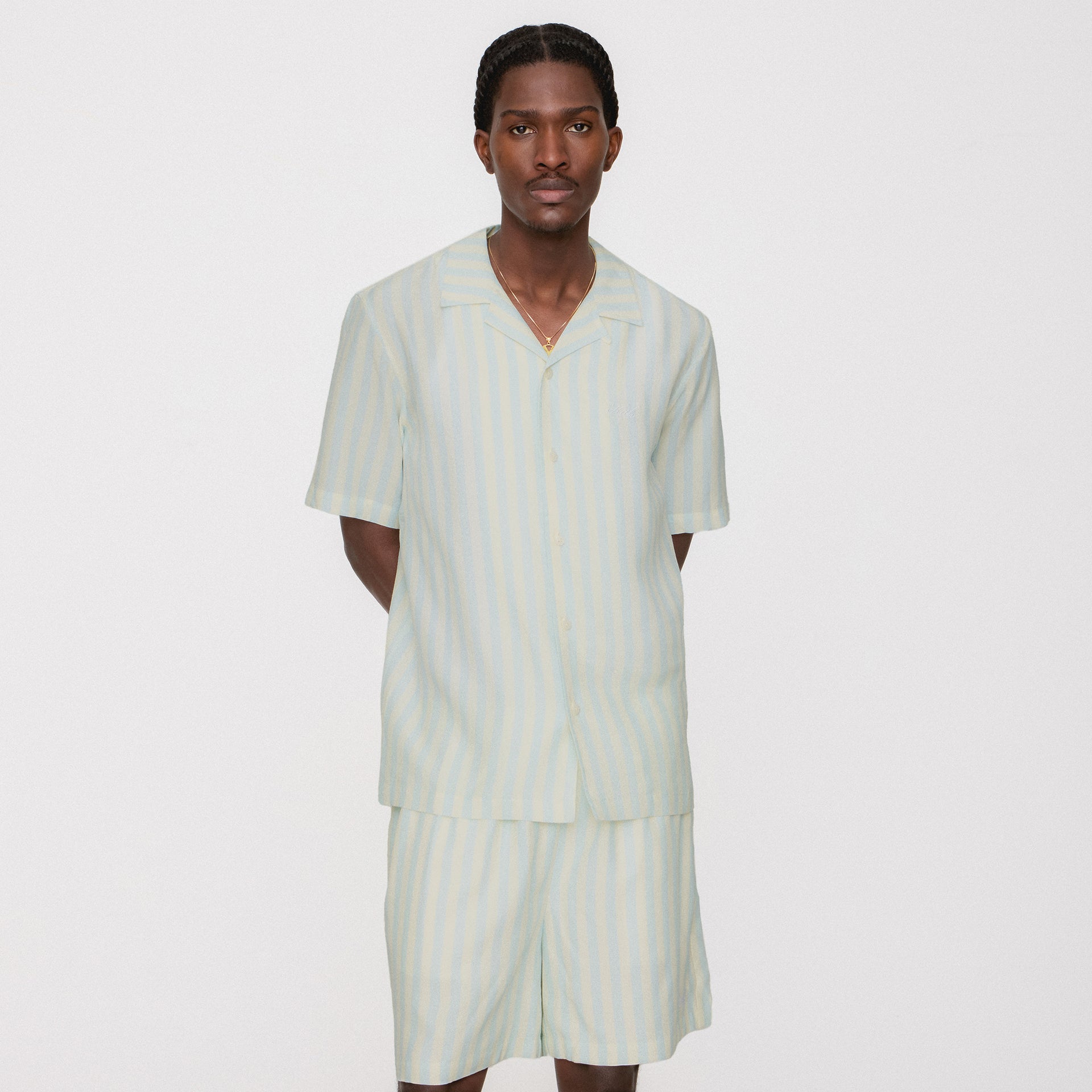 Kith Striped Thompson Camp Collar Shirt - Light Indigo