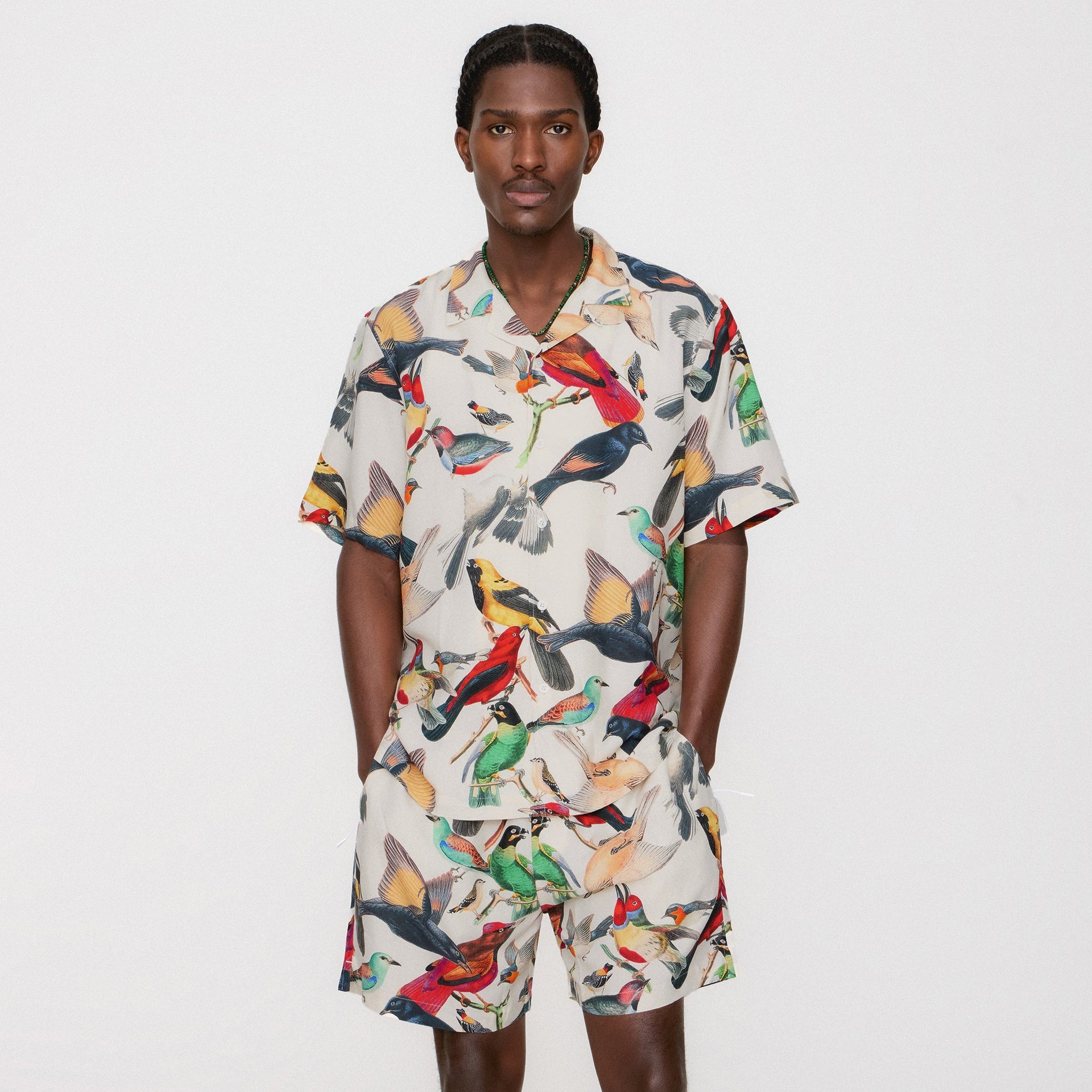 &Kin Tropical Bird Camp Collar Shirt - Sandrift PH