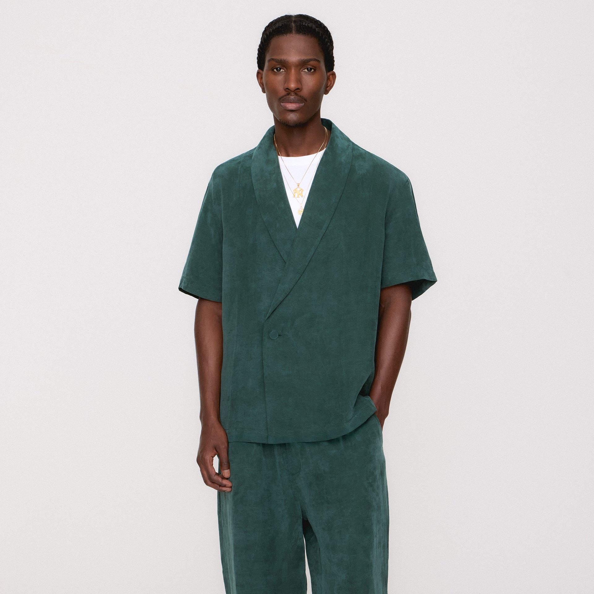 Kith Cupro Linen Short Sleeve Thompson Crossover Shirt - Stadium